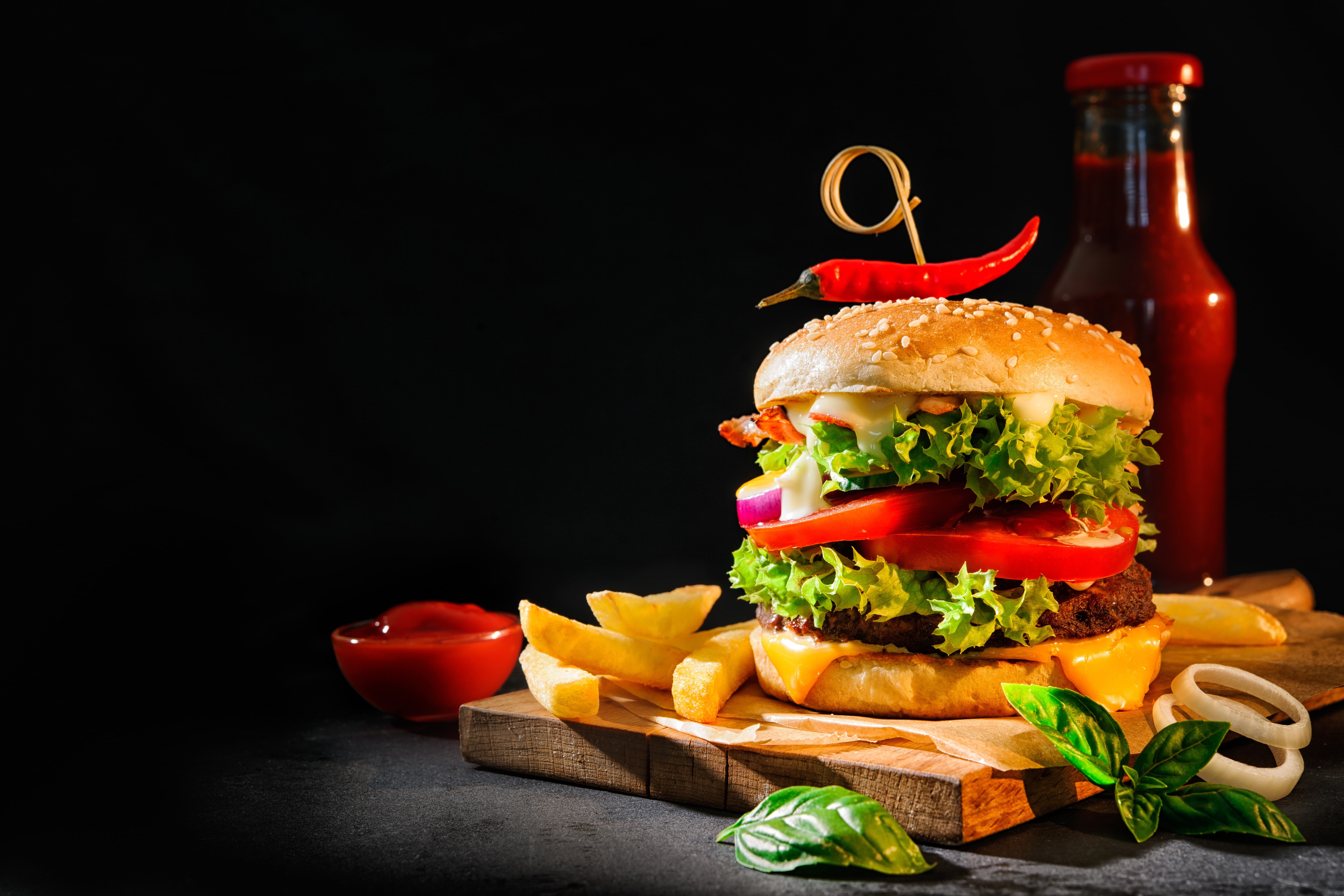 still, 5K, hamburger, burger, fries, life, french, HD Wallpaper