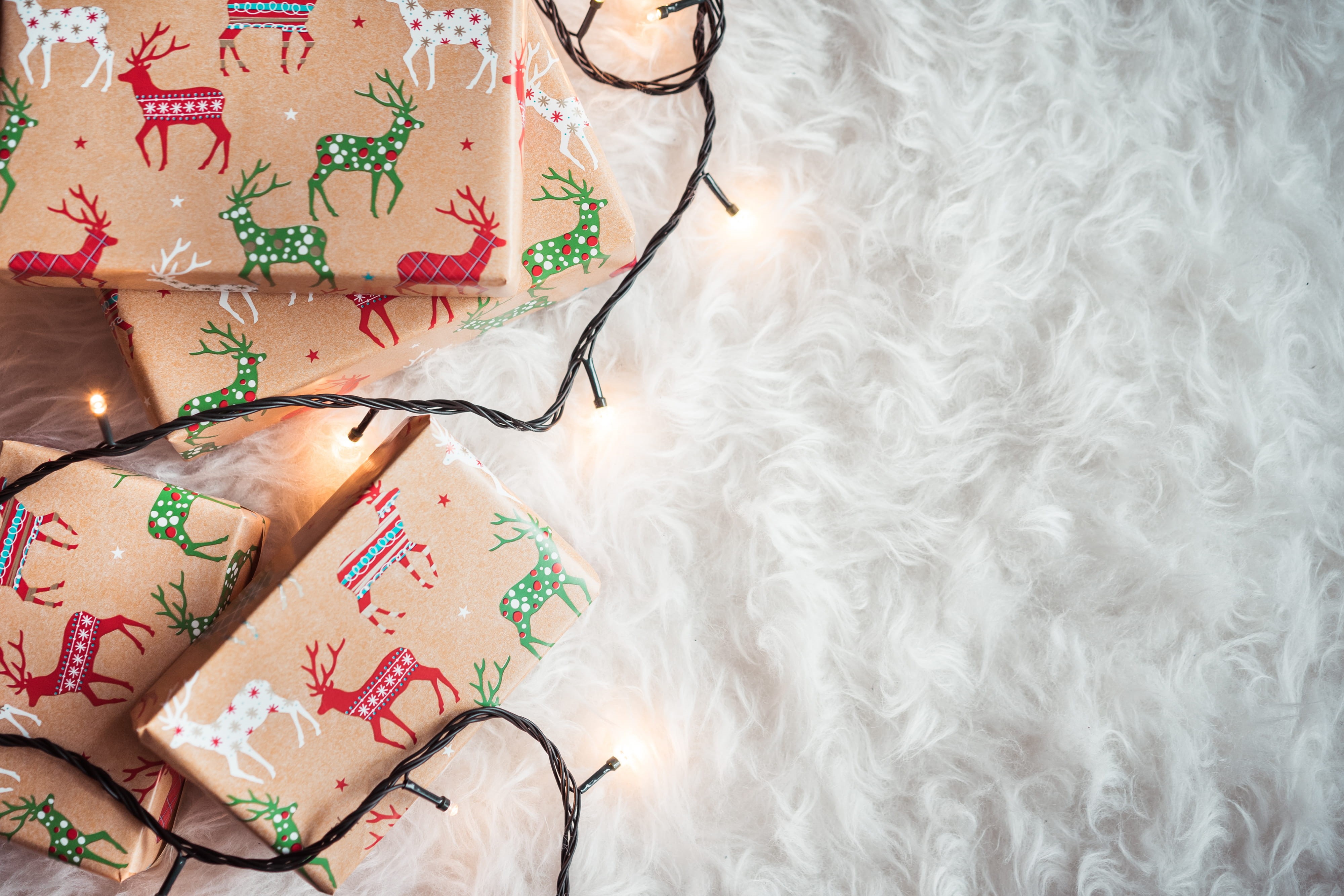 studio shot, scissors, christmas time, high angle view, domestic, no people, clothing, fur, Room, still, Christmas, decorations, floral pattern, 4K, room for text, HD Wallpaper