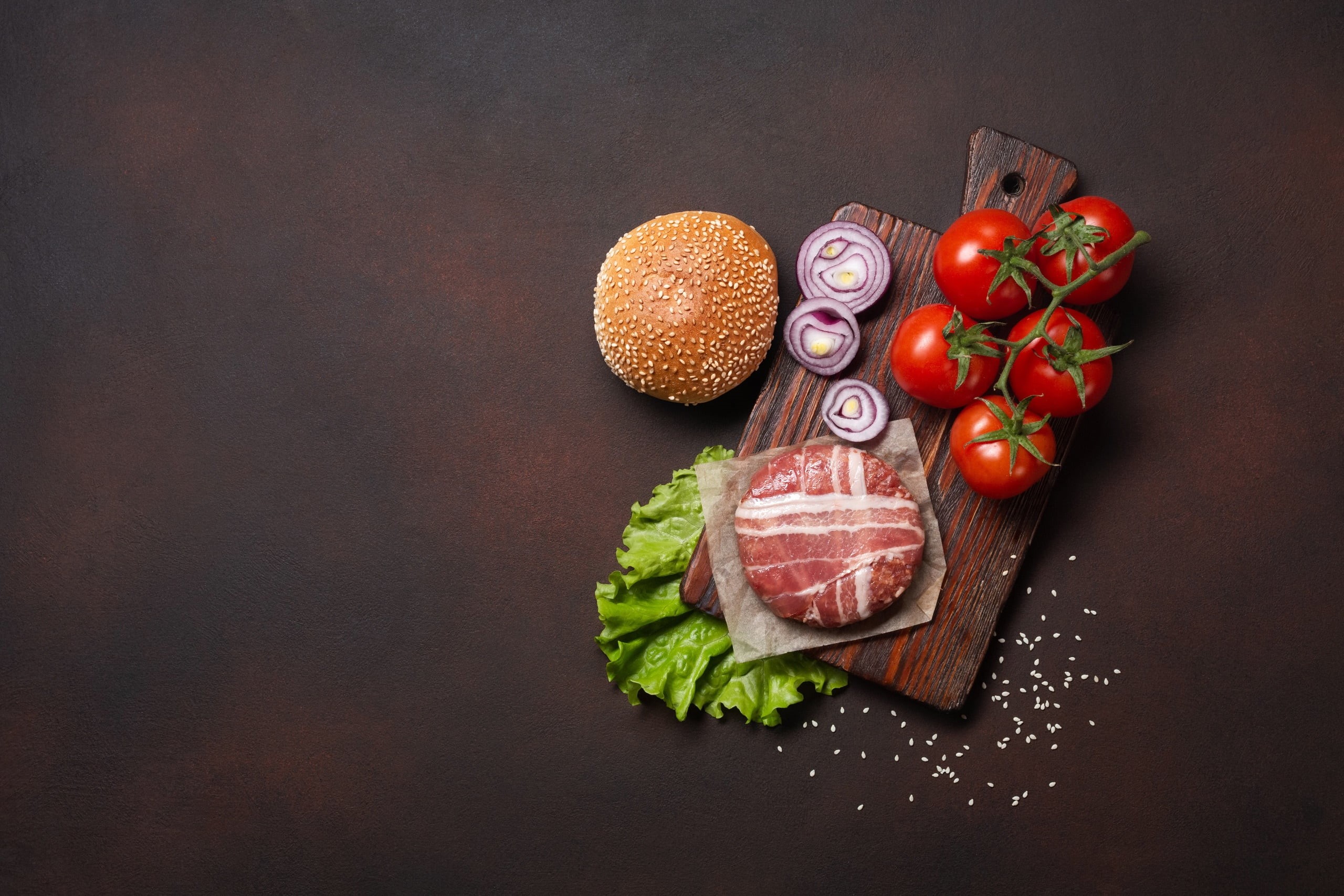 food, tomatoes, vegetables, Onions, still life, 2K, meat, HD Wallpaper