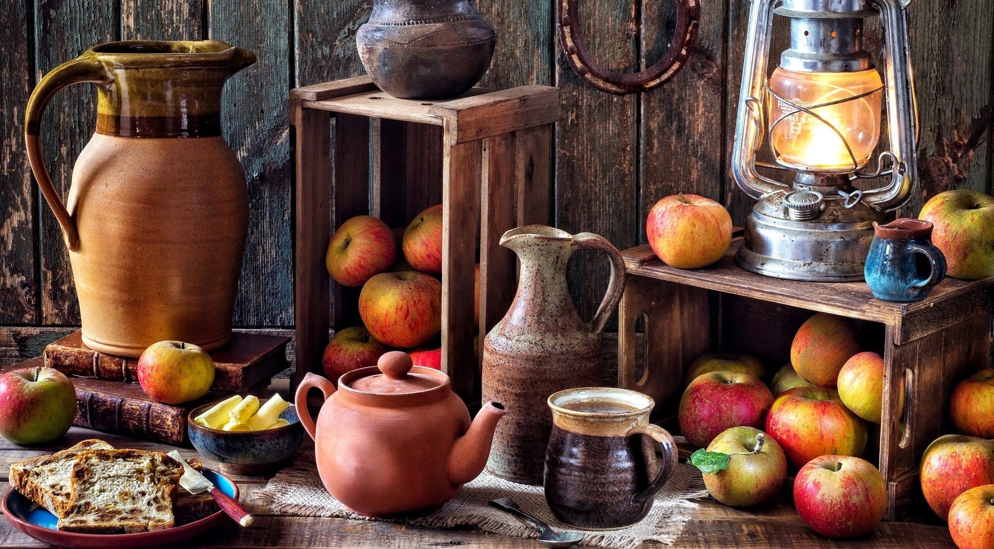 food, lantern, still life, 1080P, apples, HD Wallpaper