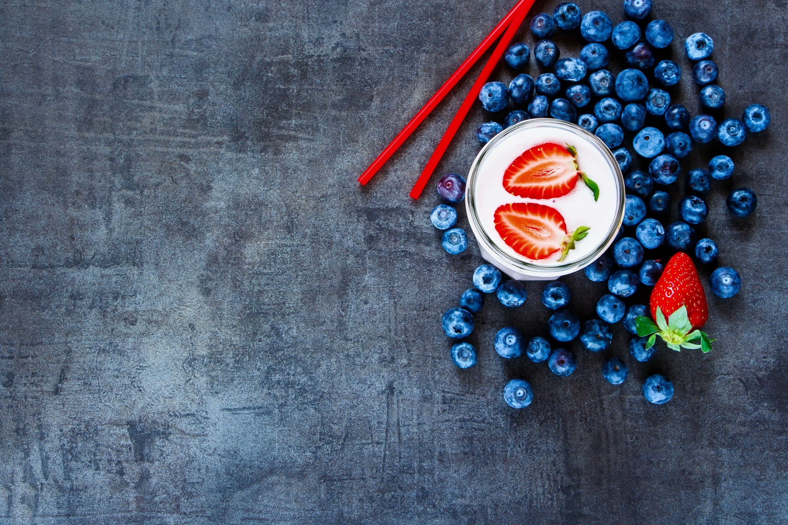 dessert, blueberry, food, wellbeing, still life, strawberry, berry fruit, drink, freshness, berries, yogurt, fruit, directly above, indoors, 2K, dairy product, HD Wallpaper