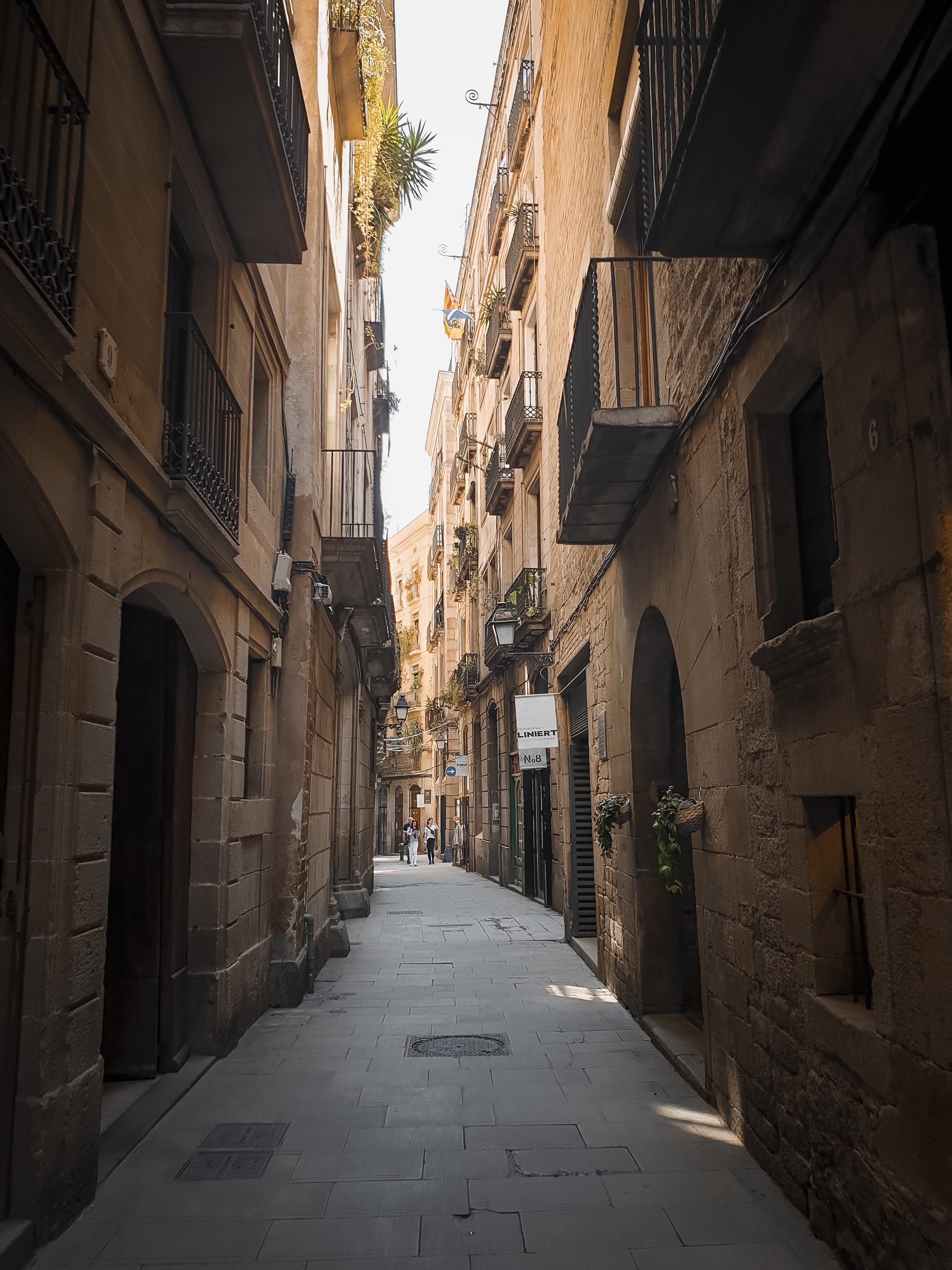 human, long, footpath, no people, path, street, town, direction, alleyway, small alley, urban, person, barcelona, home decor, narrow, day, residential district, Phone HD Wallpaper