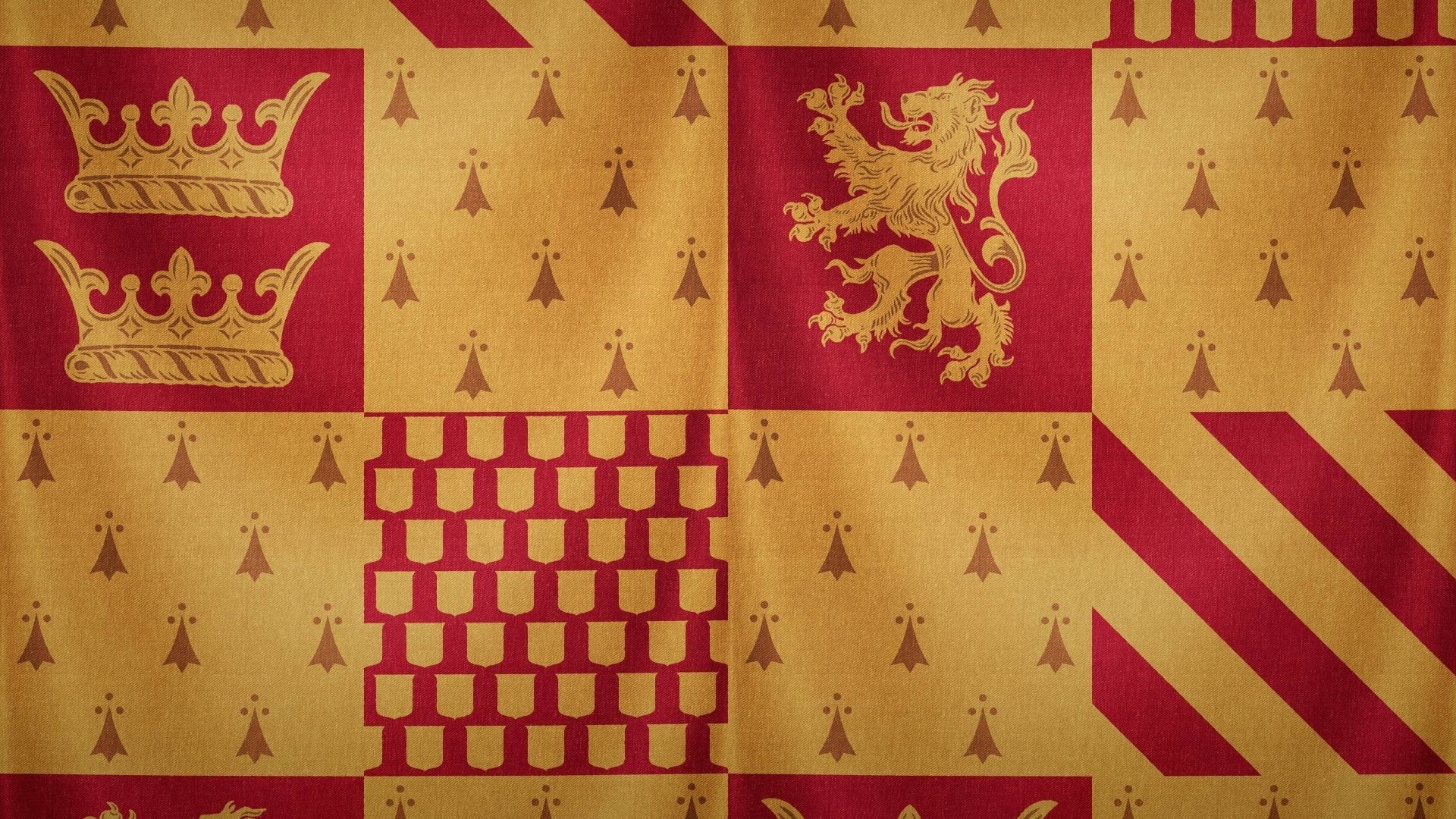 creativity, beige, decoration, yellow, textile, 1080P, close-up, backgrounds, Gryffindor, multi colored, indoors, red, pattern, text, wall - building feature, HD Wallpaper