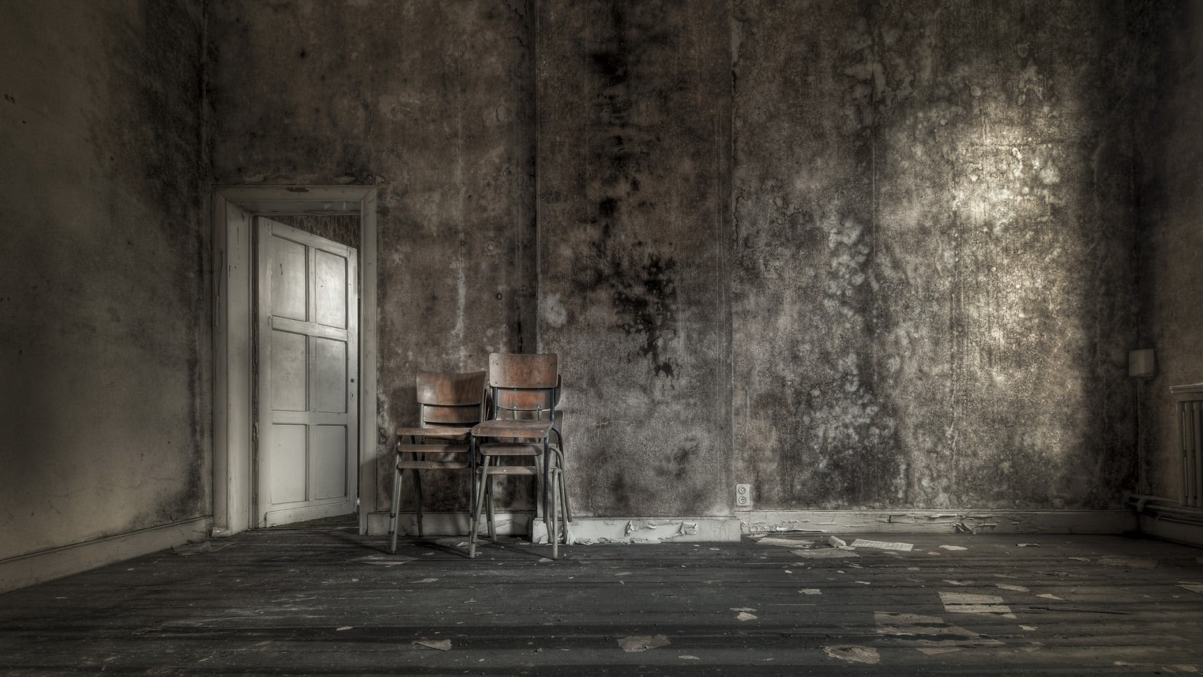 chair, window, absence, 720P, day, messy, decline, deterioration, run-down, building, domestic room, room, hopelessness, dirty, built structure, empty, HD Wallpaper