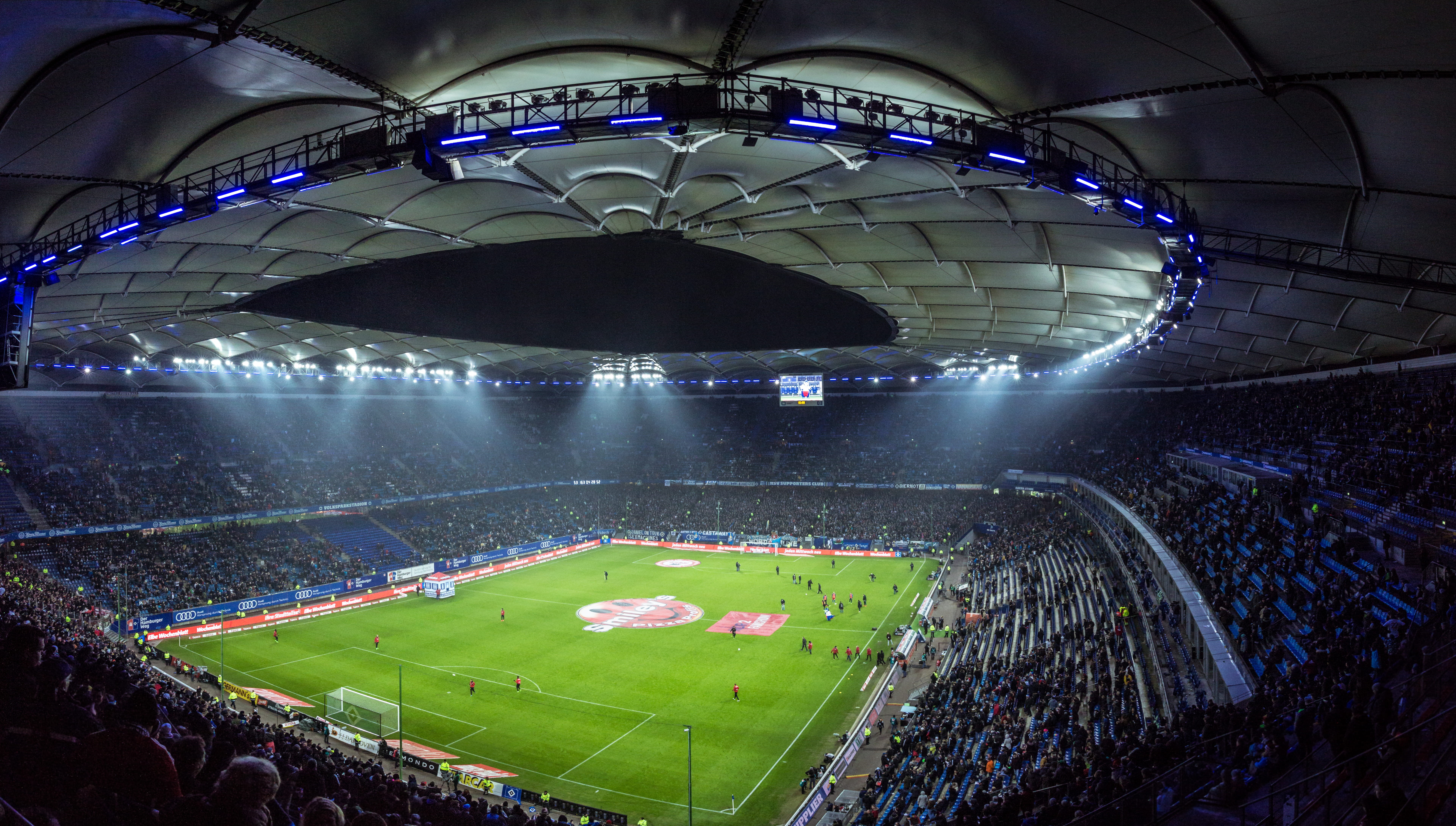 crowd, angel, night, match - sport, large group of people, team sport, soccer field, grass, outdoors, illuminated, competition, playing field, competitive sport, HD Wallpaper