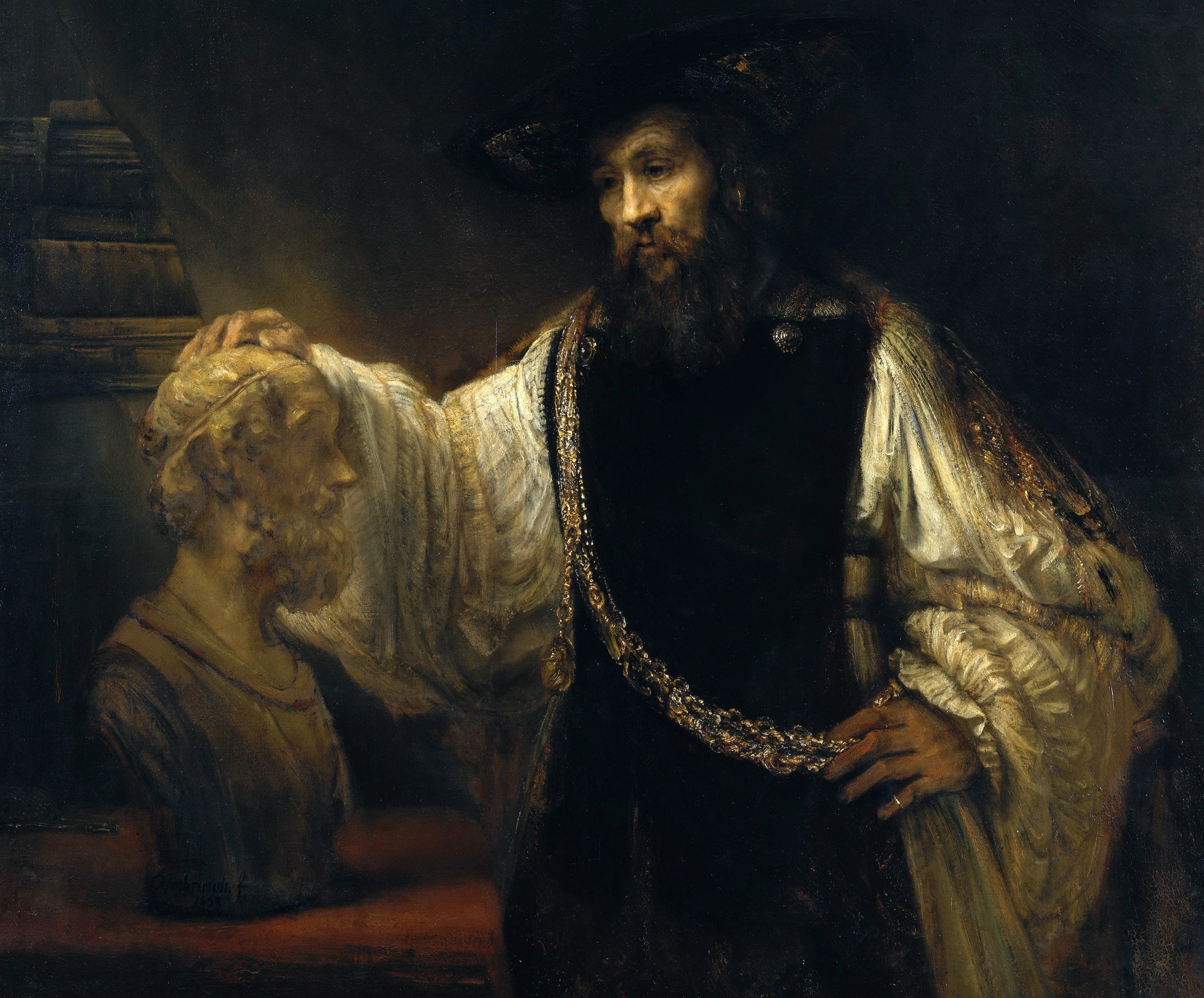 Rembrandt van Rijn, portrait, Aristotle with a Bust of Homer, 2K, picture, HD Wallpaper
