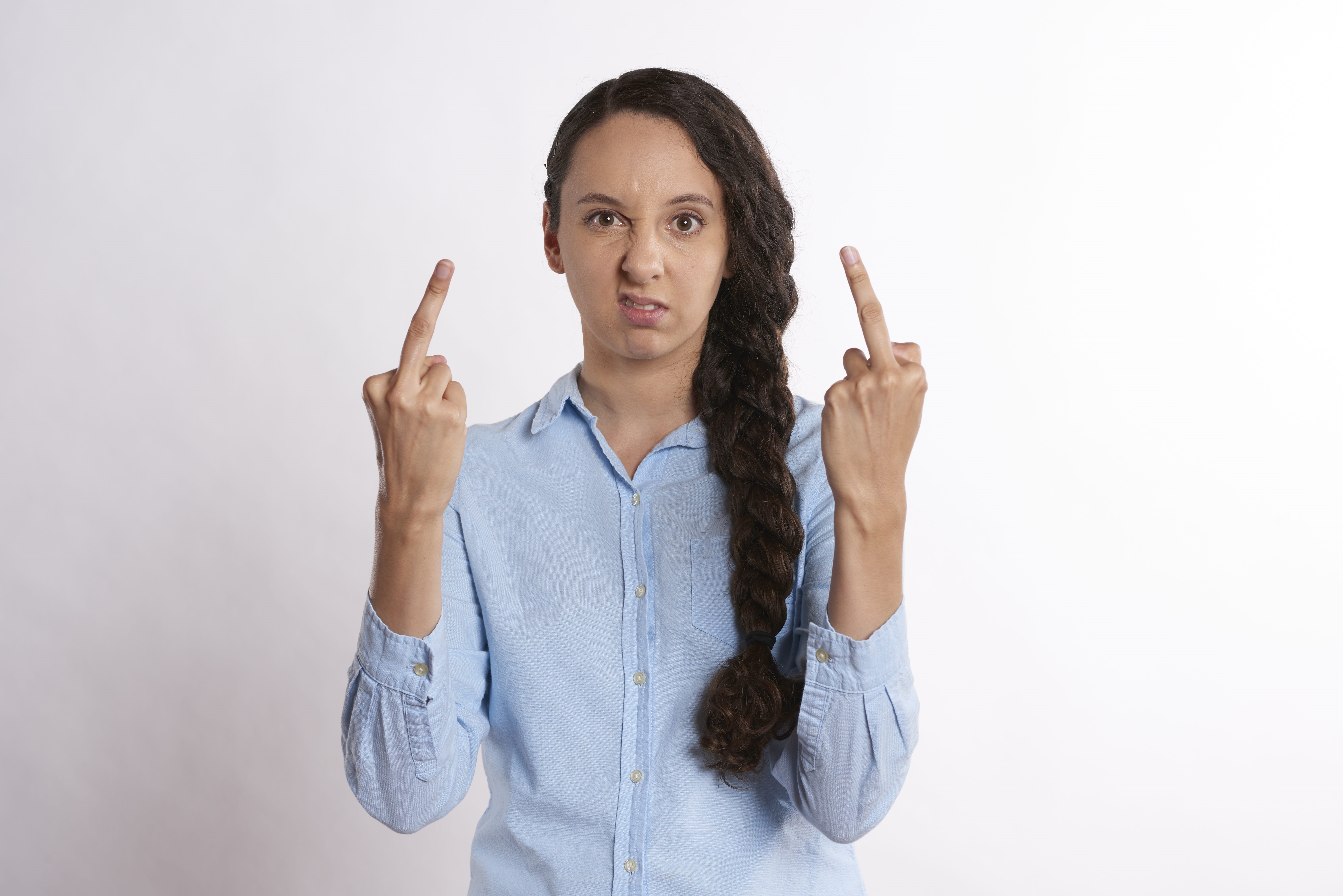 cut out, divorce, portrait, front view, stressed, frustrated, quarrel, mad, emotion, arguing, human limb, middle finger, hand gesture, anger, looking at camera, HD Wallpaper