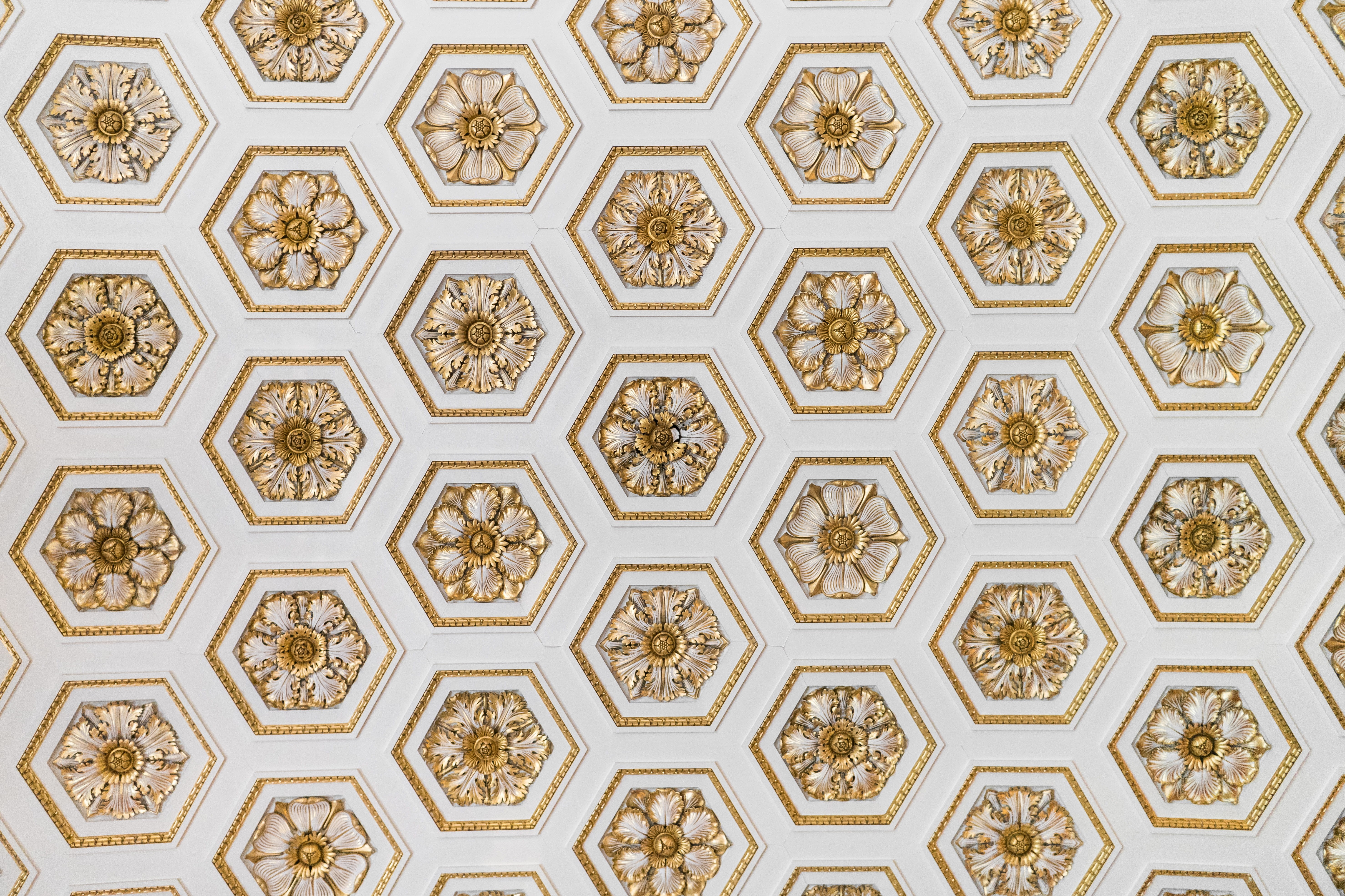 5K, symbol, textured, pattern, floral Pattern, ornate, old, uk, abstract, old-fashioned, ceiling, tessellating, art, white, building, architecture, decor, HD Wallpaper