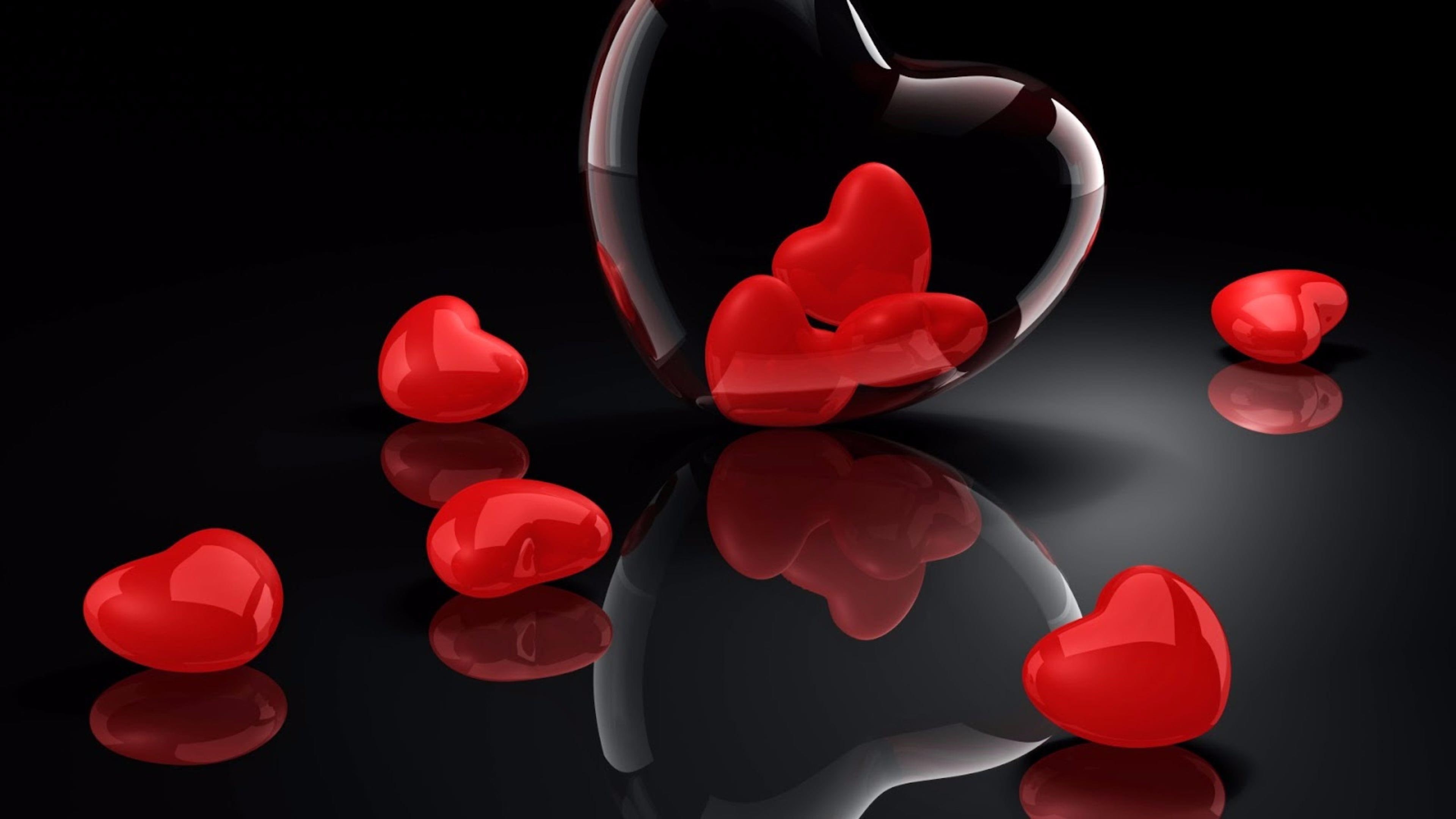 heart, love, 3d, 4K, red hearts, HD Wallpaper