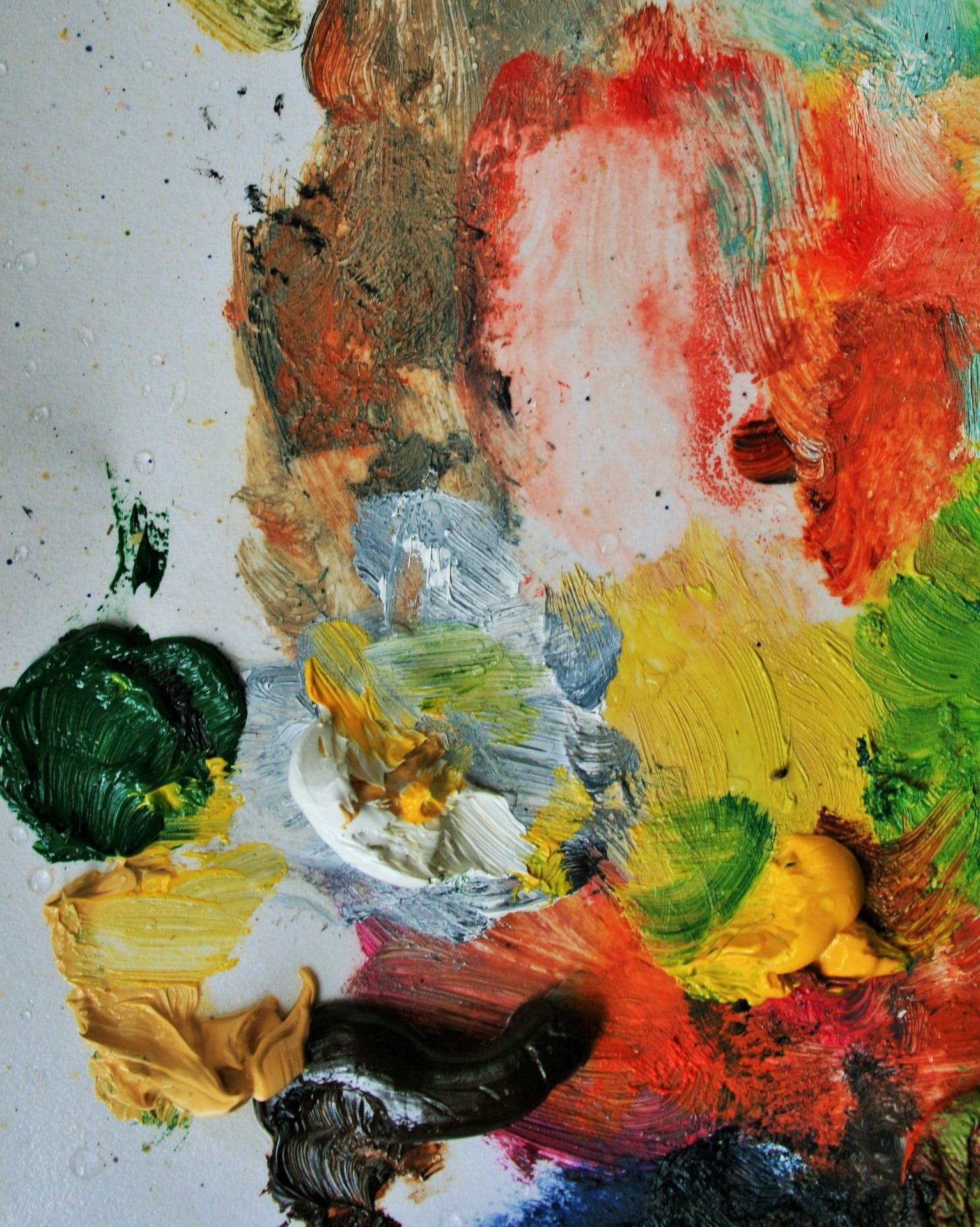 colour, watercolor, yellow, art, variation, mixing, art and craft equipment, green, high angle view, vibrant Color, still life, indoors, abstract painting, Phone HD Wallpaper