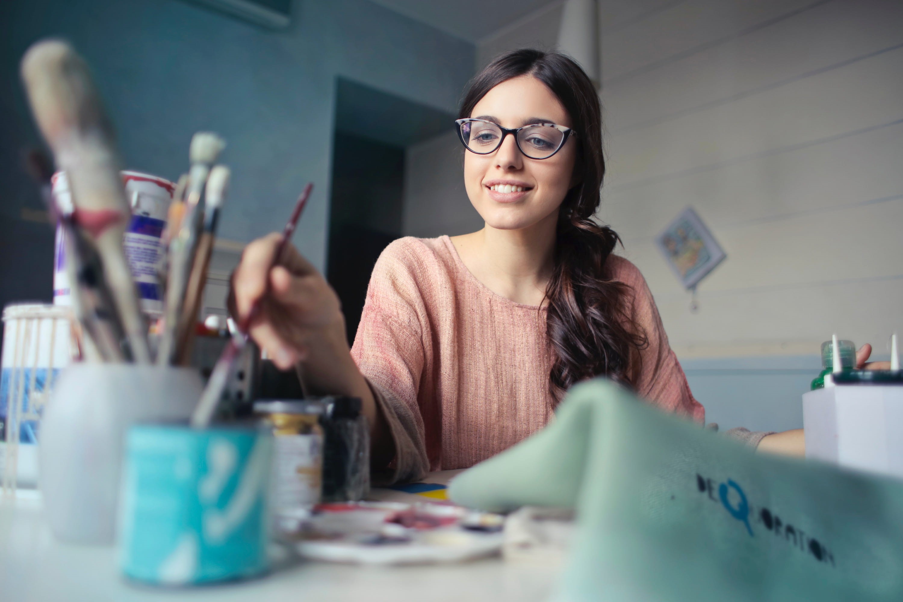 Artist, one person, design professional, skill, creative, Young, long hair, artistic, occupation, hobby, 20-25 year old, indoor, women, Glasses, artwork, HD Wallpaper