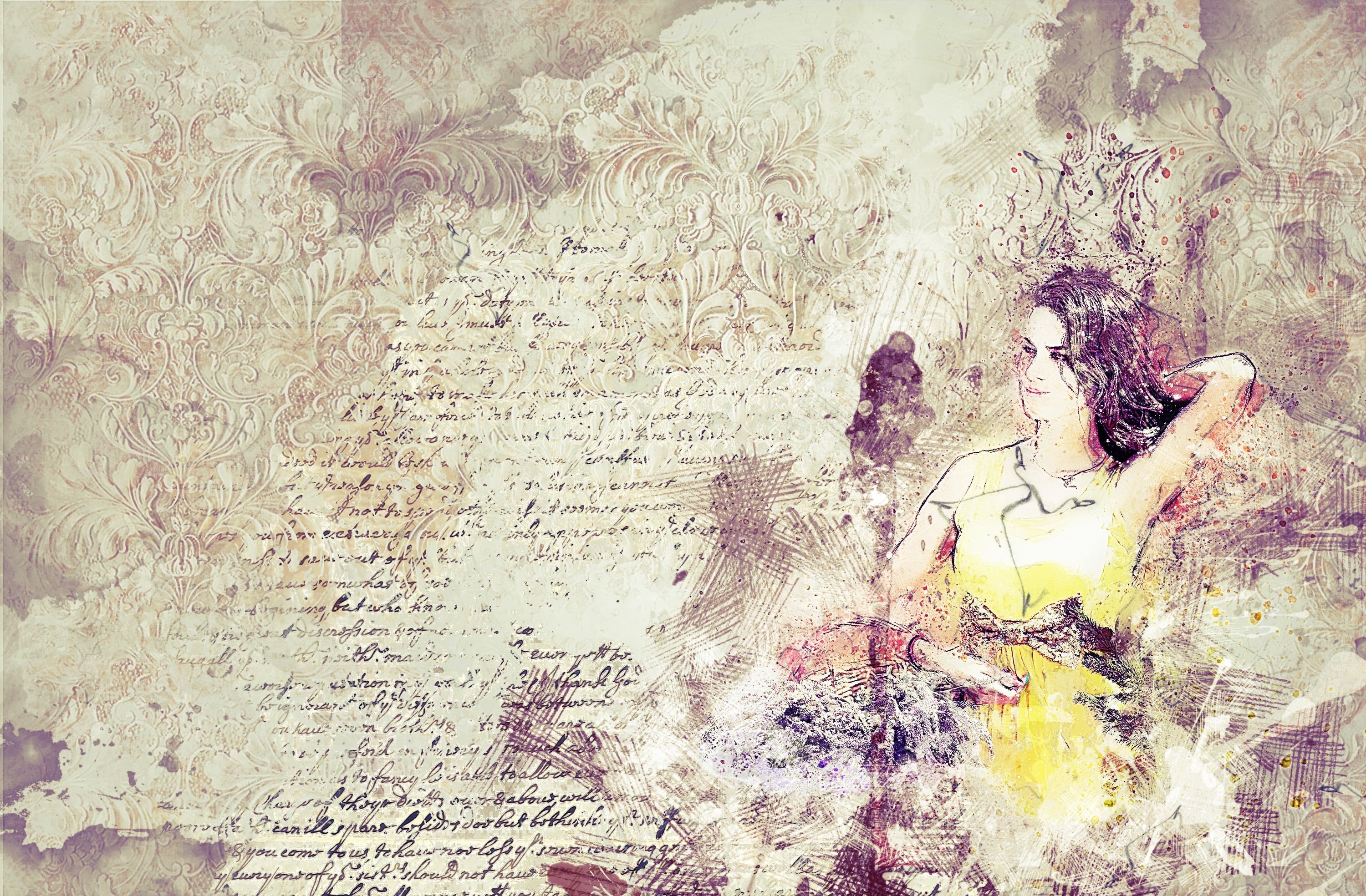 2K, woman, girl, paint splatter, people, male likeness, belief, art and craft, spirituality, men, vintage, human representation, shirt, painting, wall - building feature, HD Wallpaper