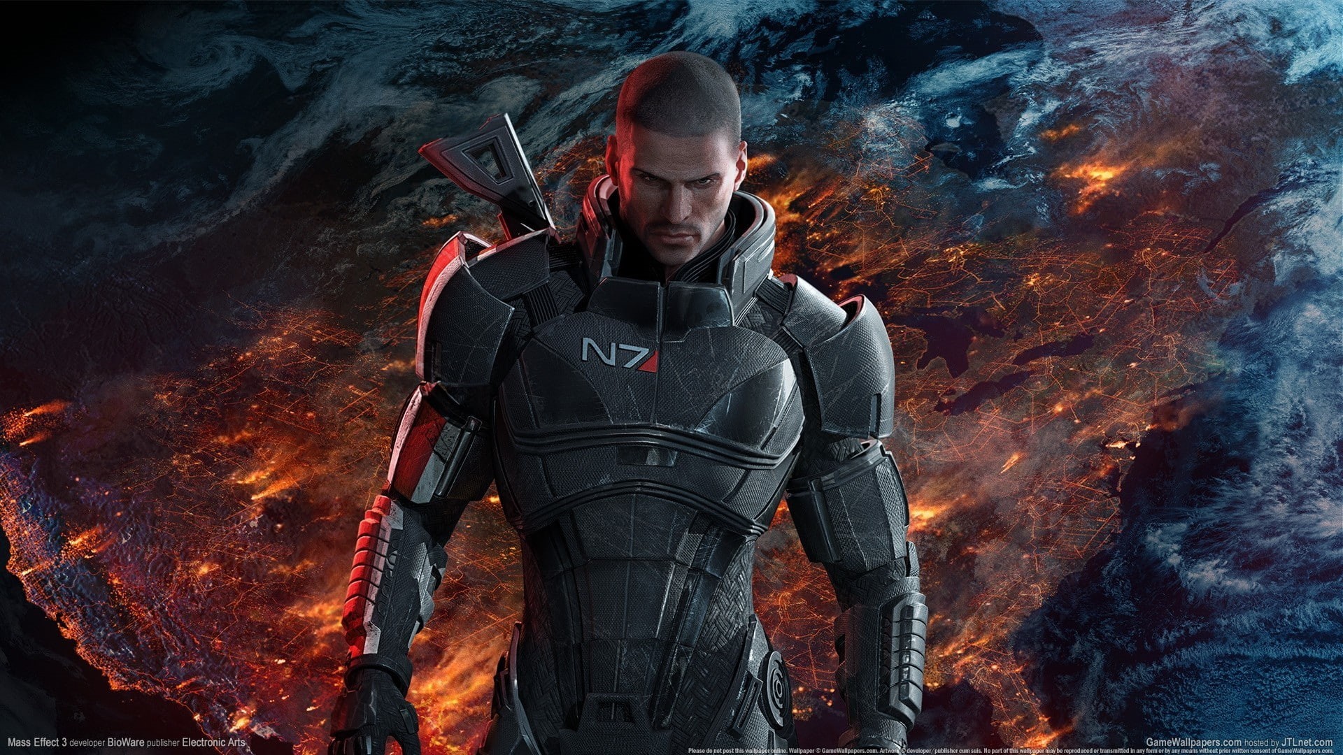 video games, communication, men, waist up, front view, flame, burning, nature, 1080P, real people, Mass Effect, young adult, Mass Effect 3, fire - natural phenomenon, HD Wallpaper
