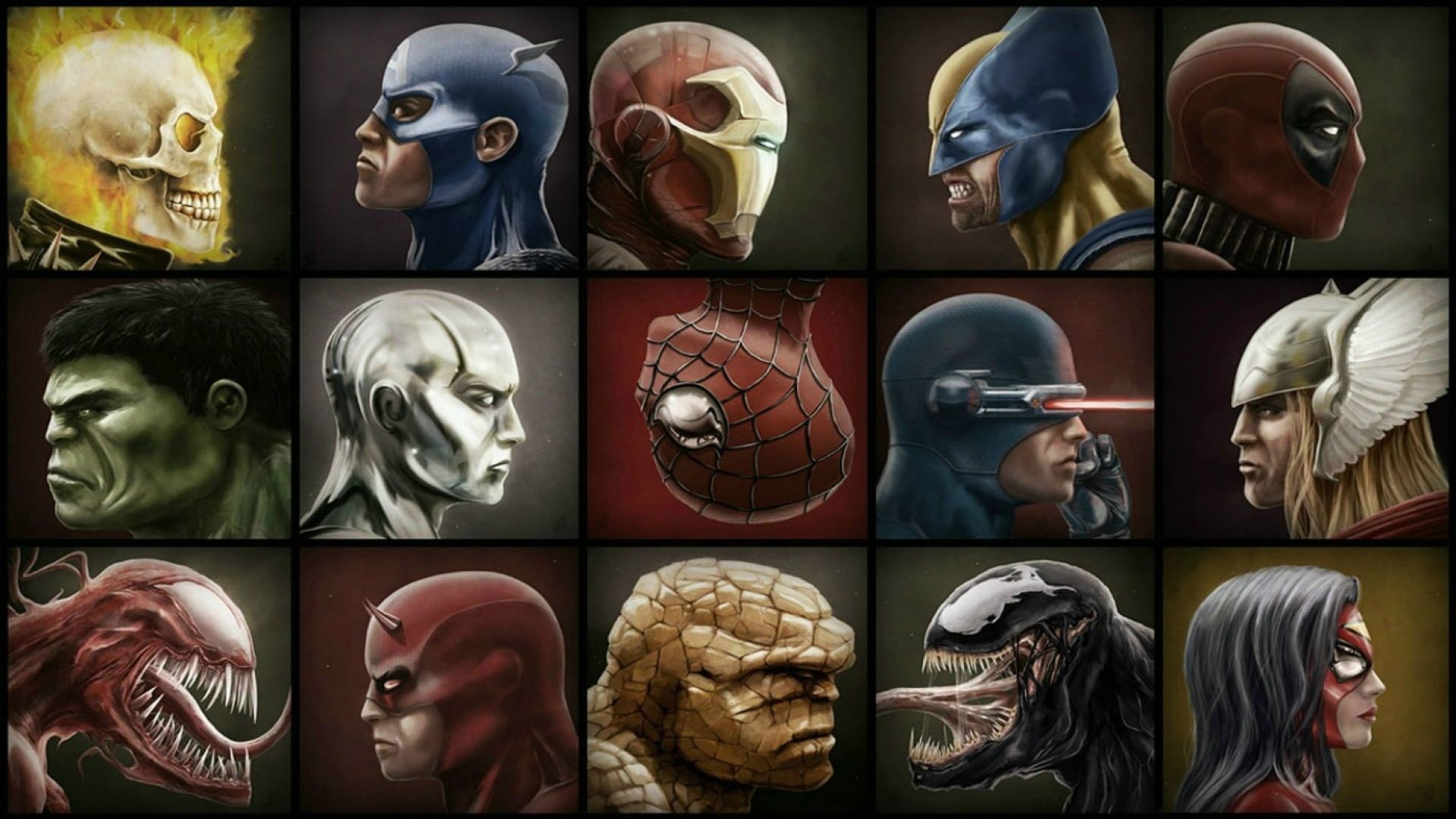 Wolverine, Spider-Man, Deadpool, The Thing, Ghost Rider, Carnage, superhero, Daredevil, Hulk, 1080P, Silver Surfer, Iron Man, Thor, Captain America, Venom, HD Wallpaper