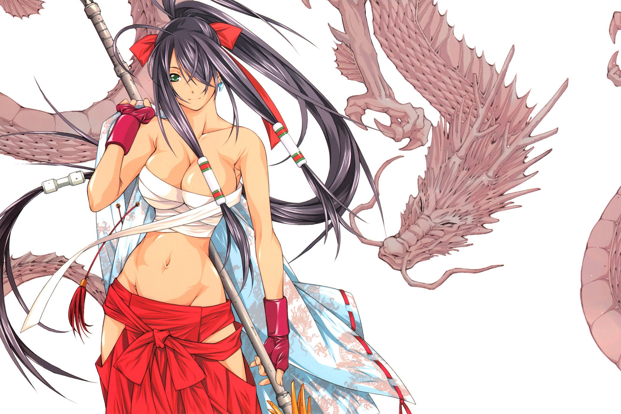 samurai, anime, dragon, art, digital art, 1080P, digital, HD Wallpaper
