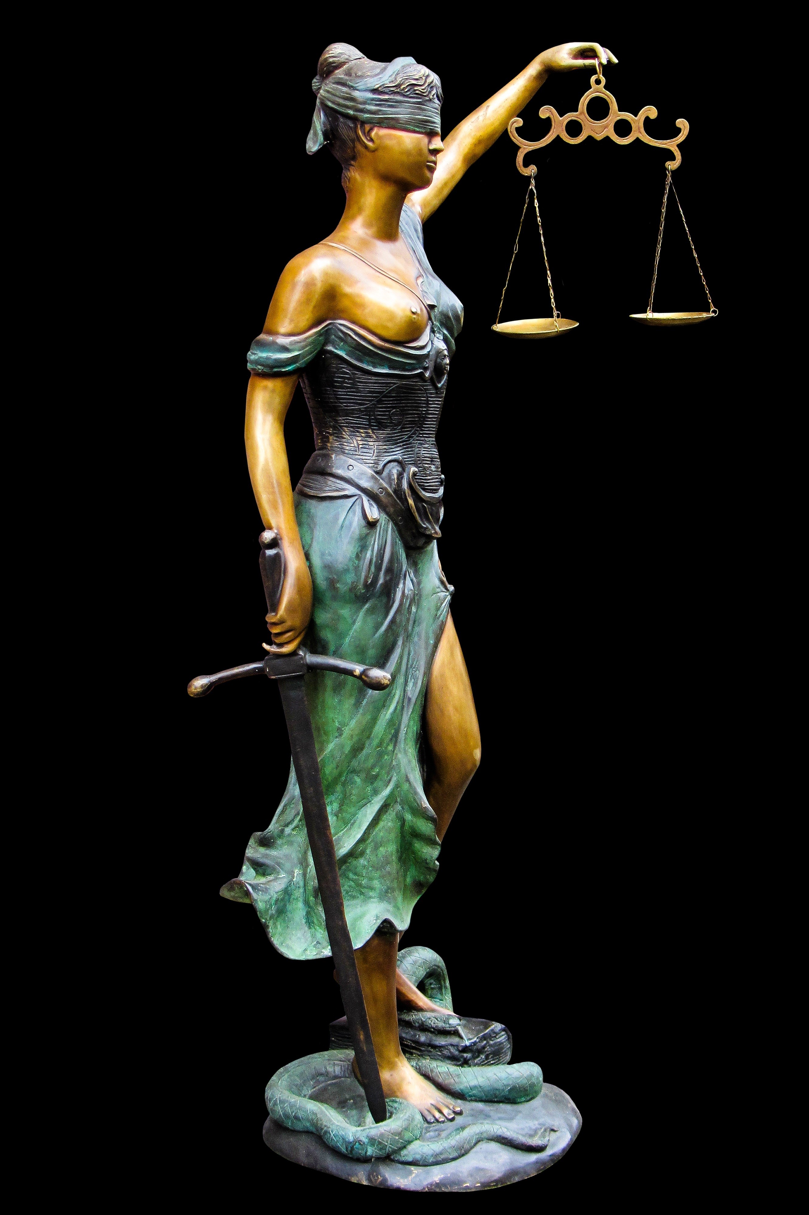 female likeness, weight Scale, process, clause, libra, law, indoors, studio shot, lady, sword, human representation, art and craft, black background, creativity, Phone HD Wallpaper