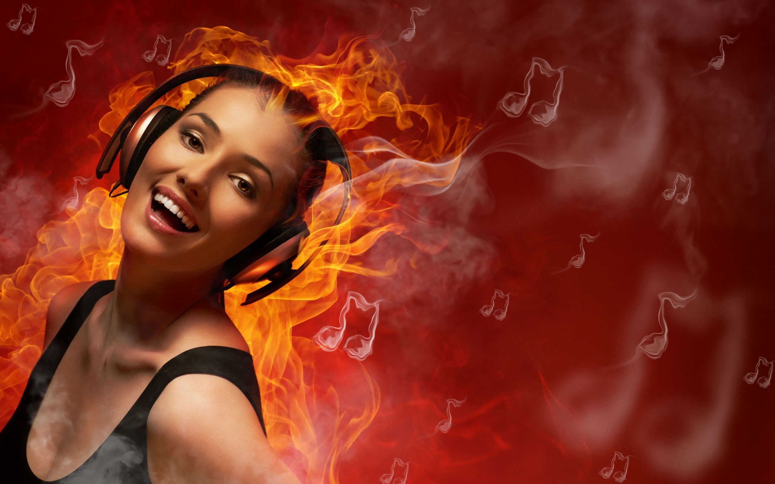 indoors, looking at camera, beauty, women, 2K, clothing, fire, one person, adult, headshot, digital art, mouth open, young adult, beautiful people, smoke - physical structure, HD Wallpaper