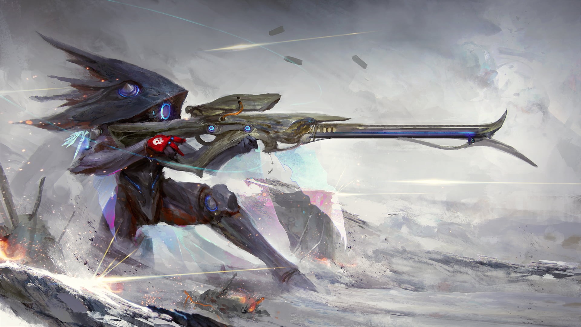 spirituality, no people, character, gun, smoke - physical structure, transparent, carrying, animated, animal, vertebrate, Ivara (Warframe), close-up, religion, HD Wallpaper