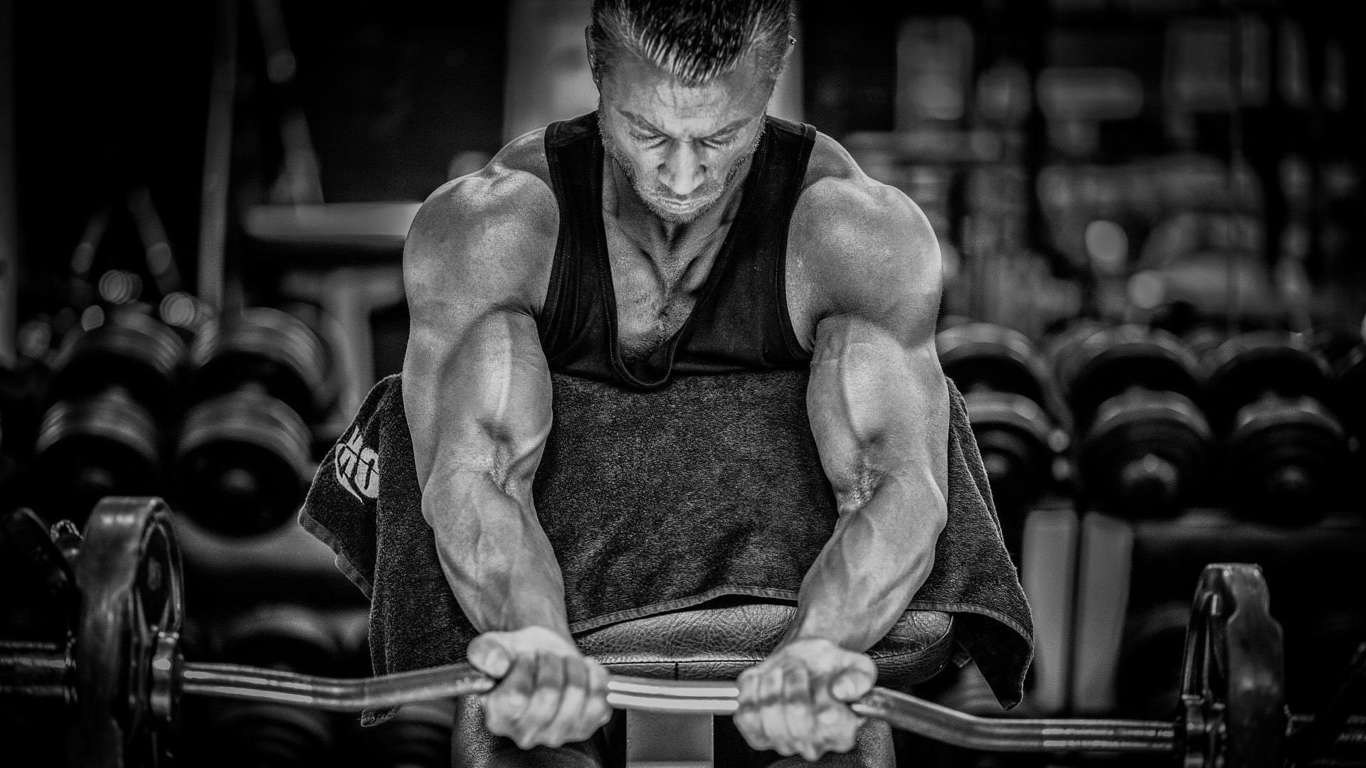 men, sport, bodybuilding, handsome, bicep, monochrome, exercising, Bodybuilder, muscular build, beautiful people, weight training, human muscle, adult, HD Wallpaper