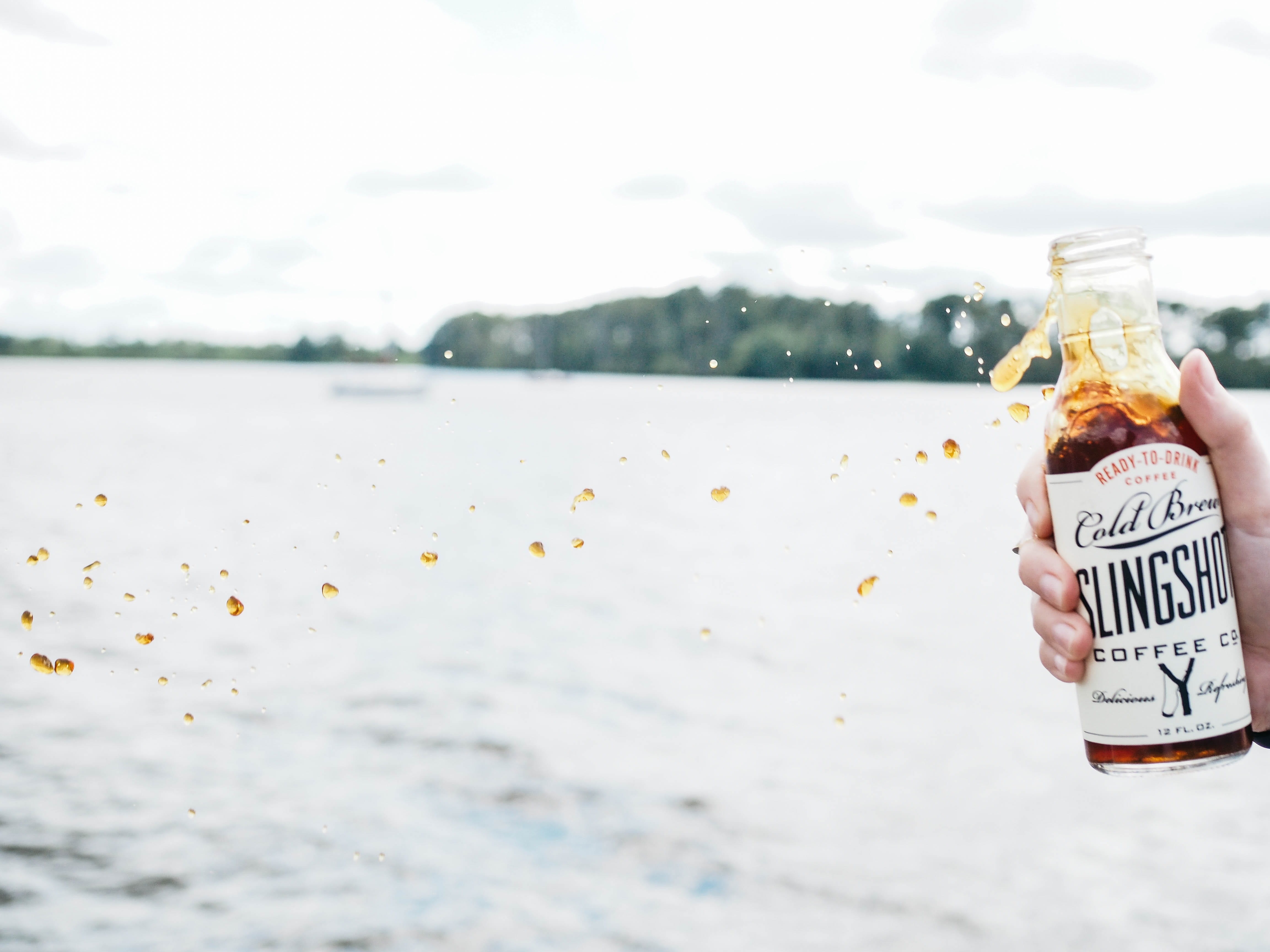 freshness, spill, western script, message, droplet, container, lake, person, day, glass, coffee, slingshot, jar, communication, sea, water, cold brew, drink, HD Wallpaper