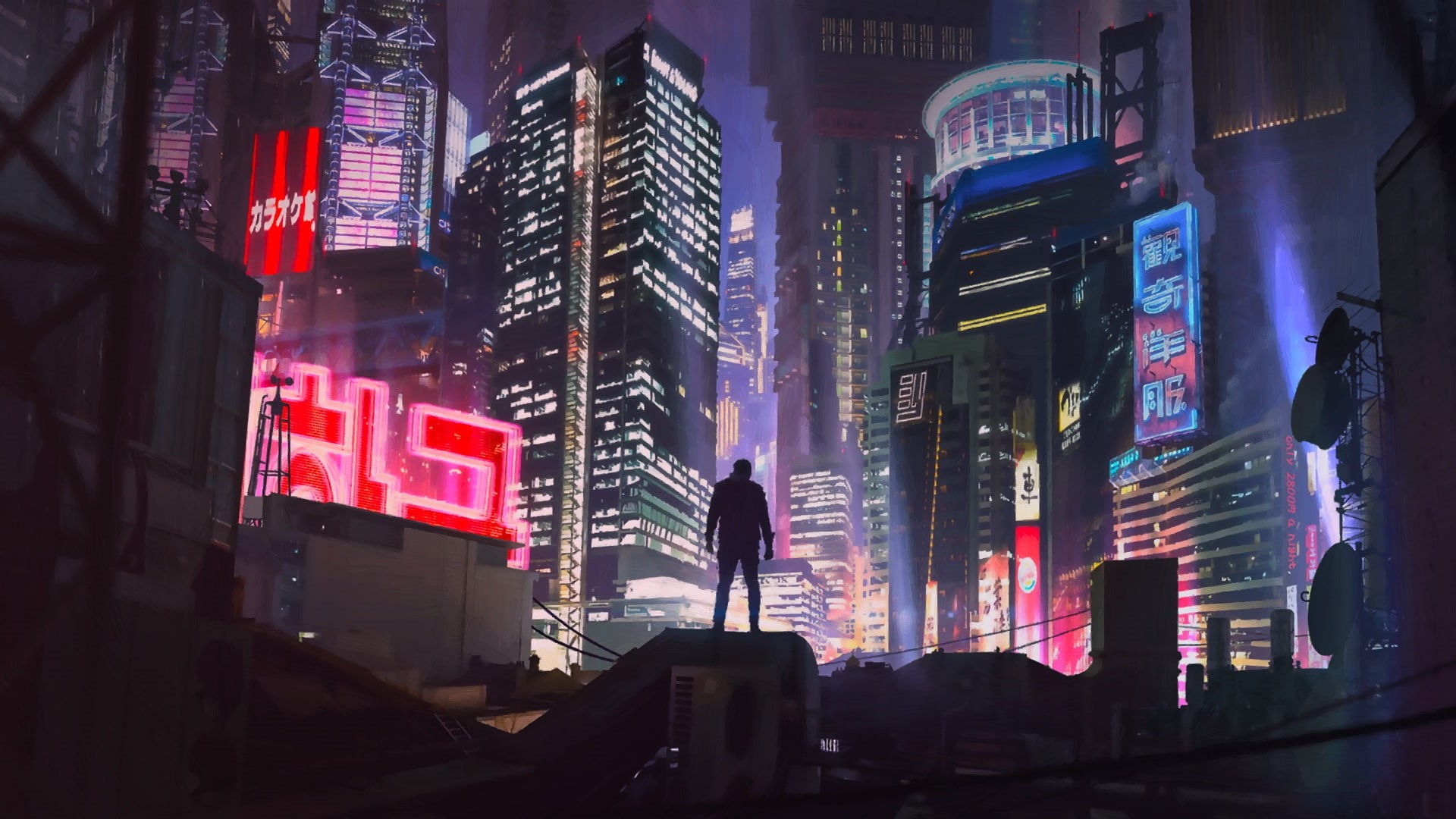 Art, People, Doubt, The city, Cyberpunk, Future, by Alexander Dudar, Building, 1080P, Neon, Night, Alexander Dudar, HD Wallpaper