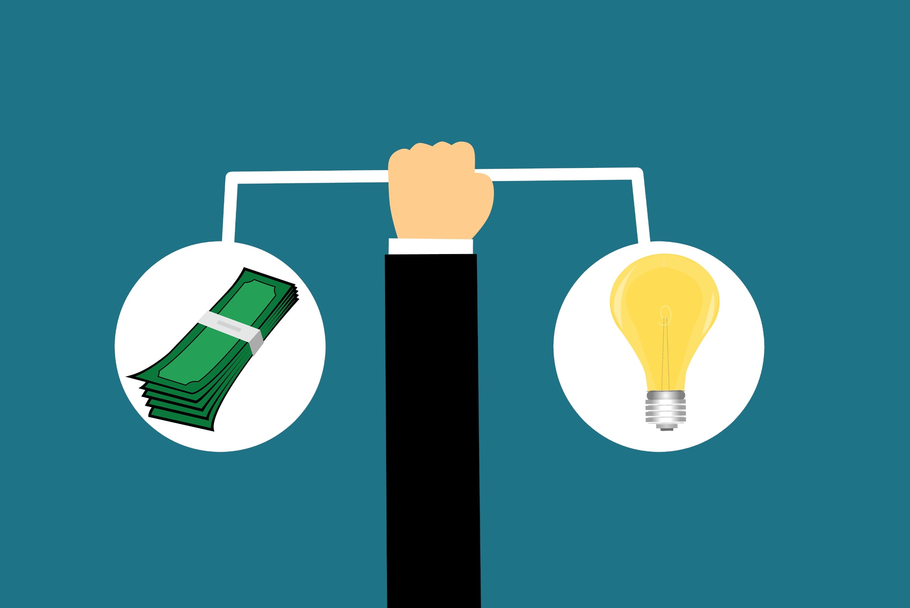 light bulb, money, seesaw, technology, cost, 2K, circle, creative, sign, clip art, communication, creativity, vs, businessman, choice, research, green color, HD Wallpaper
