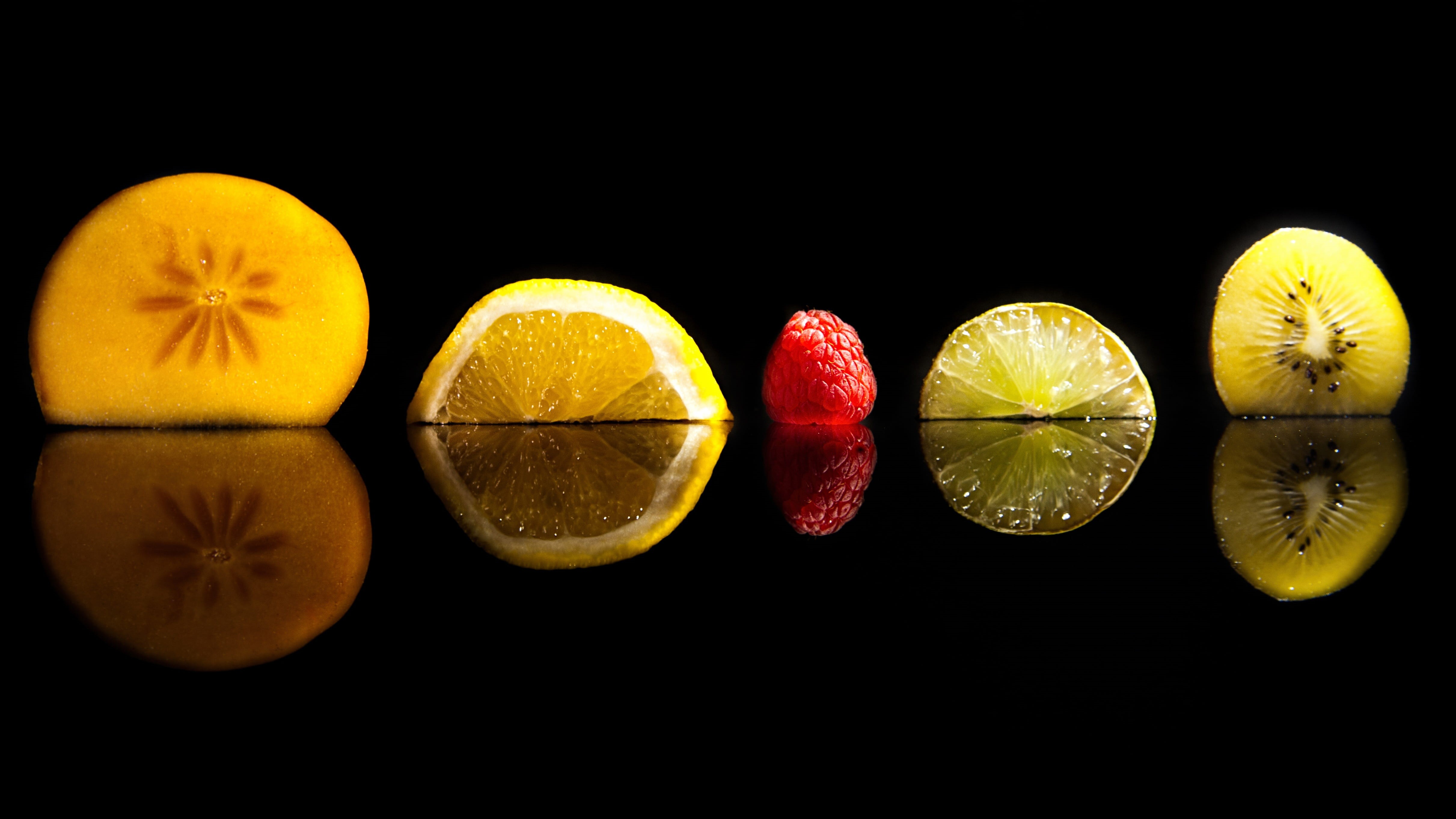 no people, 4K, fruit, healthy eating, rich in vitamins, black, food and drink, citrus fruit, frisch, indoors, sliced, variation, mirroring, freshness, HD Wallpaper