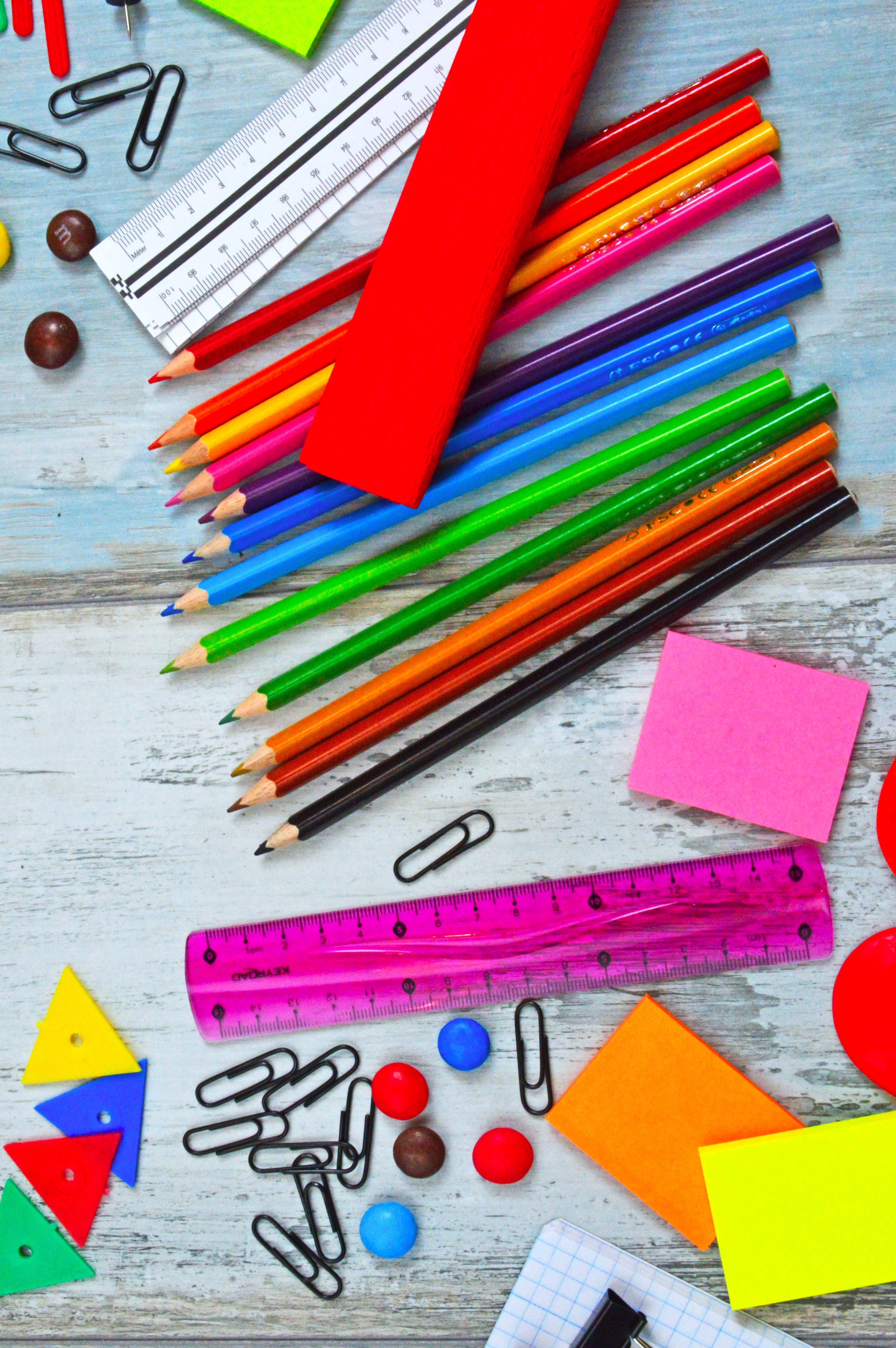 pencil, childhood, paper, school starts, writing instrument, back-to-school, pencils, multi colored, still life, logical inventory, 5K, school supplies, Phone HD Wallpaper