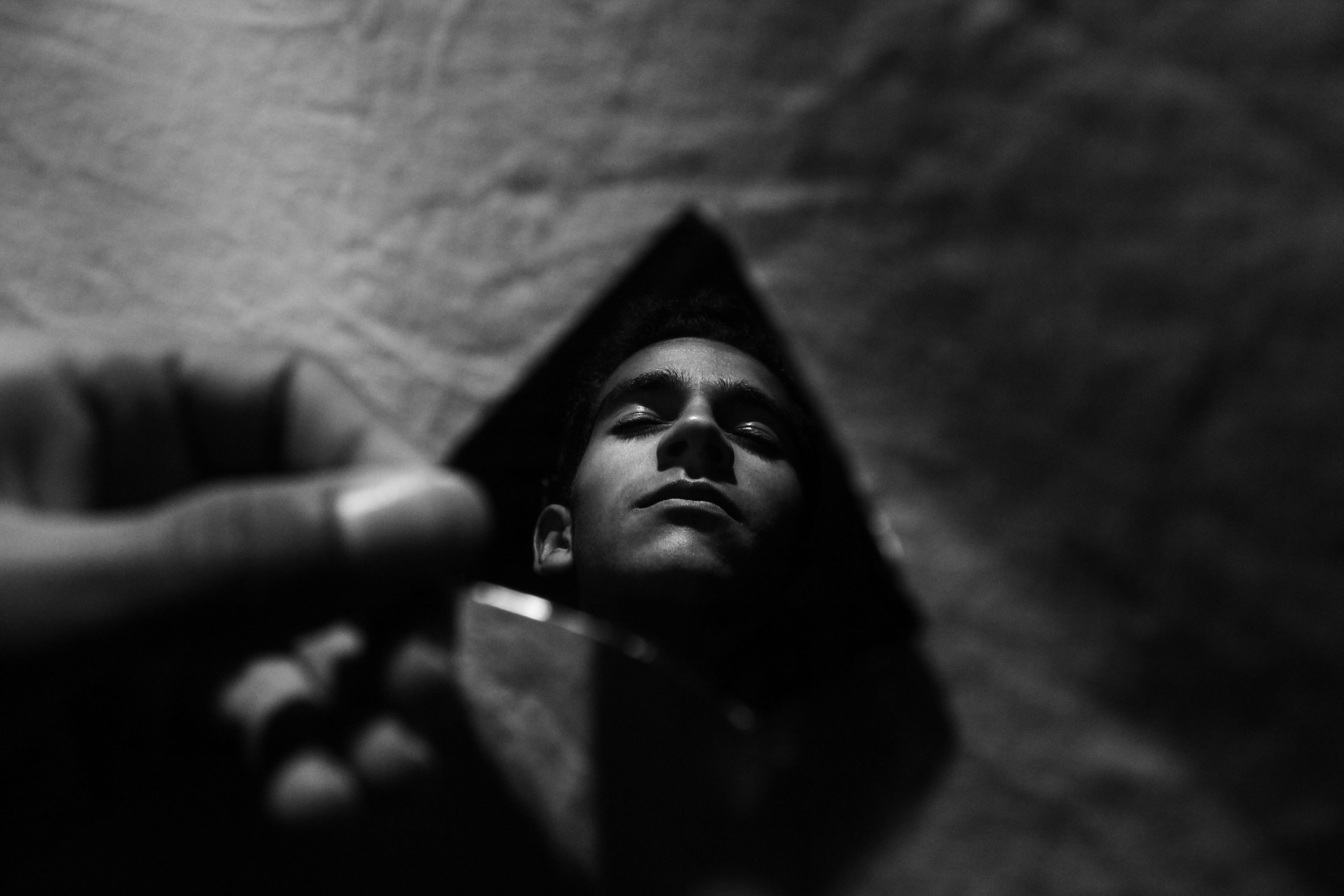 architecture, looking up, indoors, light, dark, art and craft, adult, gloom, portrait, sadness, body part, fear, emotion, human body part, 4K, headshot, HD Wallpaper