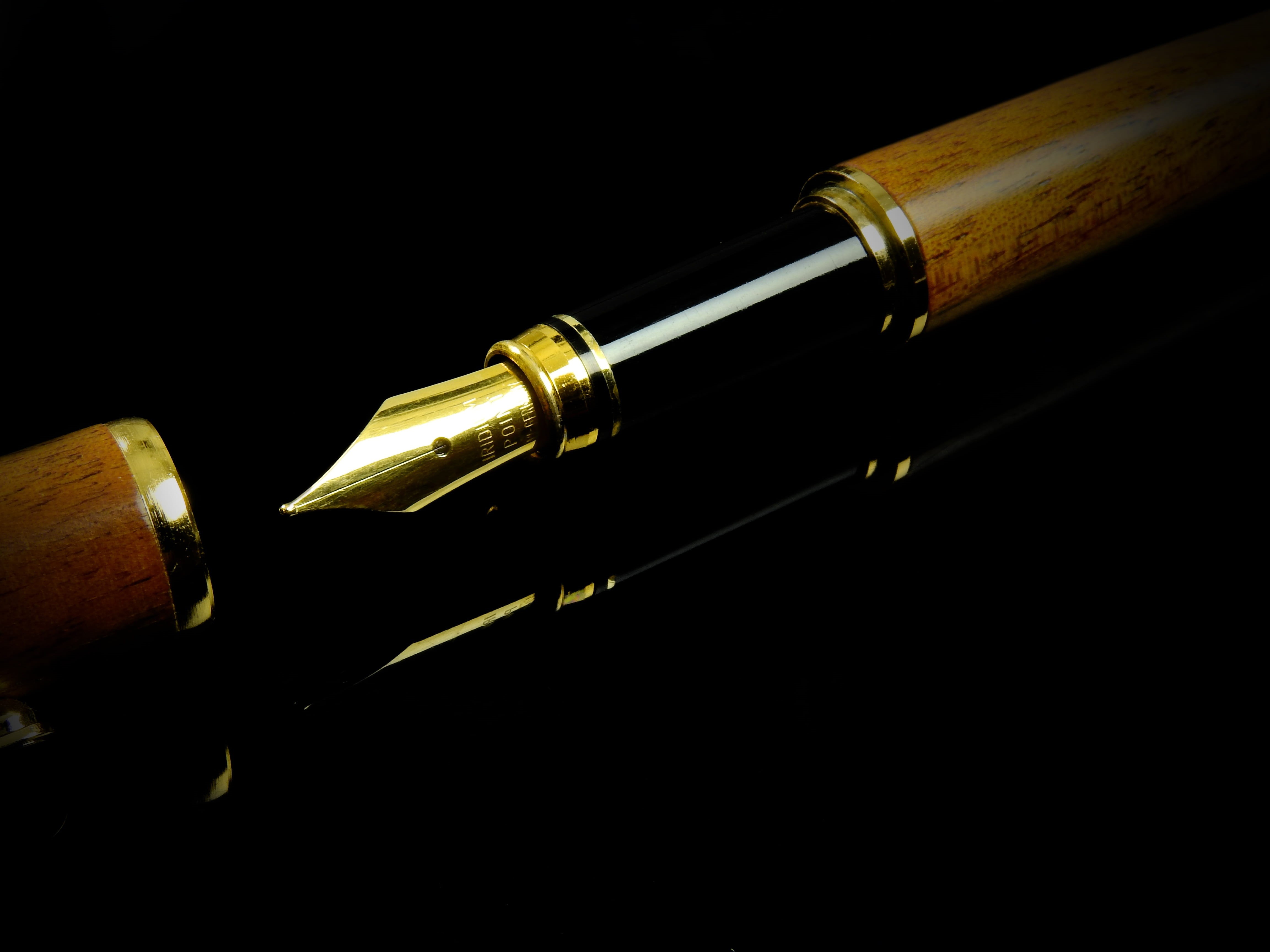 metal, reflection, gold colored, no people, luxury, communication, dip pen, gold, nib, pen, 4K, writing, correspondence, precision, antique, fountain, HD Wallpaper