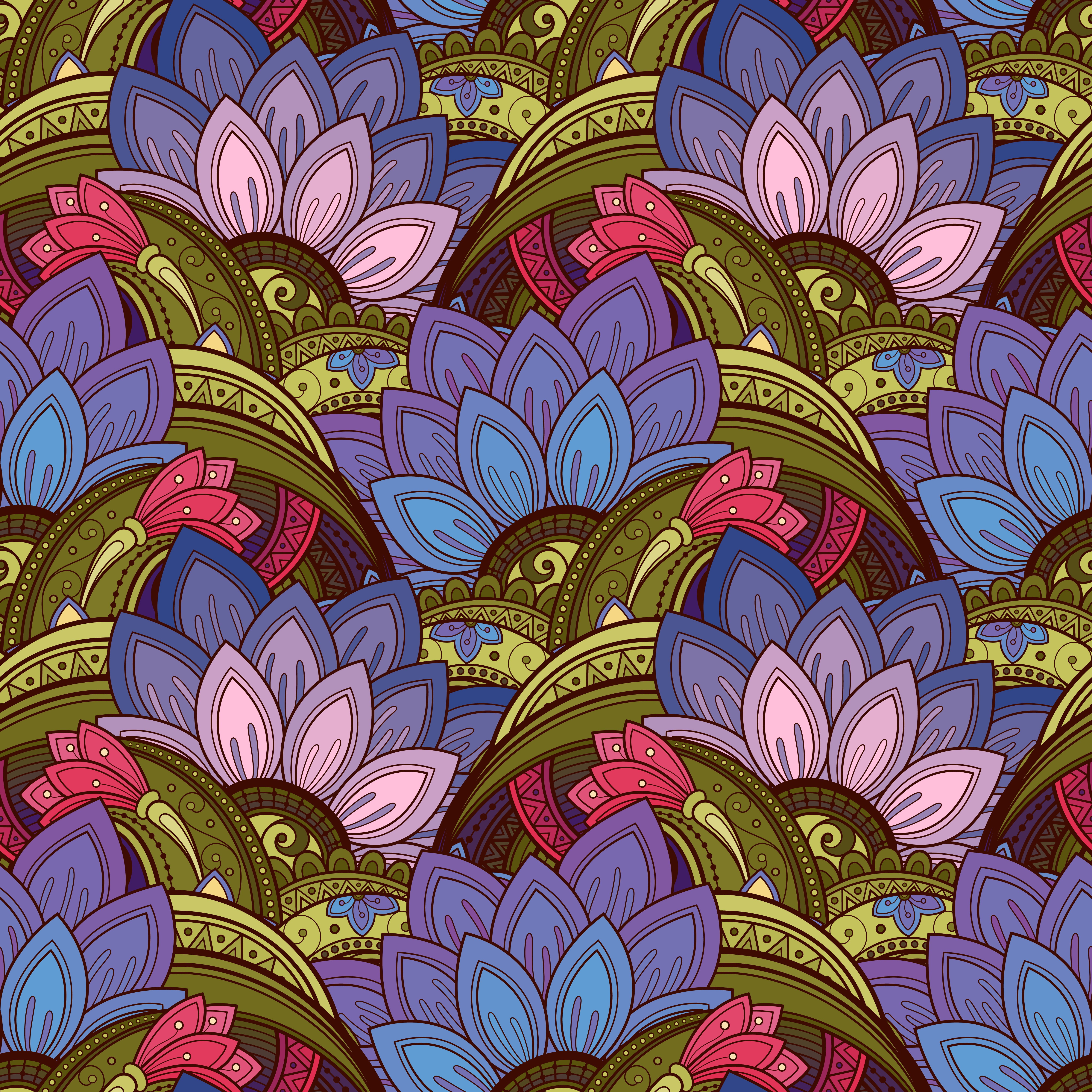 purple, doodles, full frame, built structure, abstract, no people, flowers, multi colored, shape, 5K, ornament, mural, digital, green, indoors, architecture, Phone HD Wallpaper