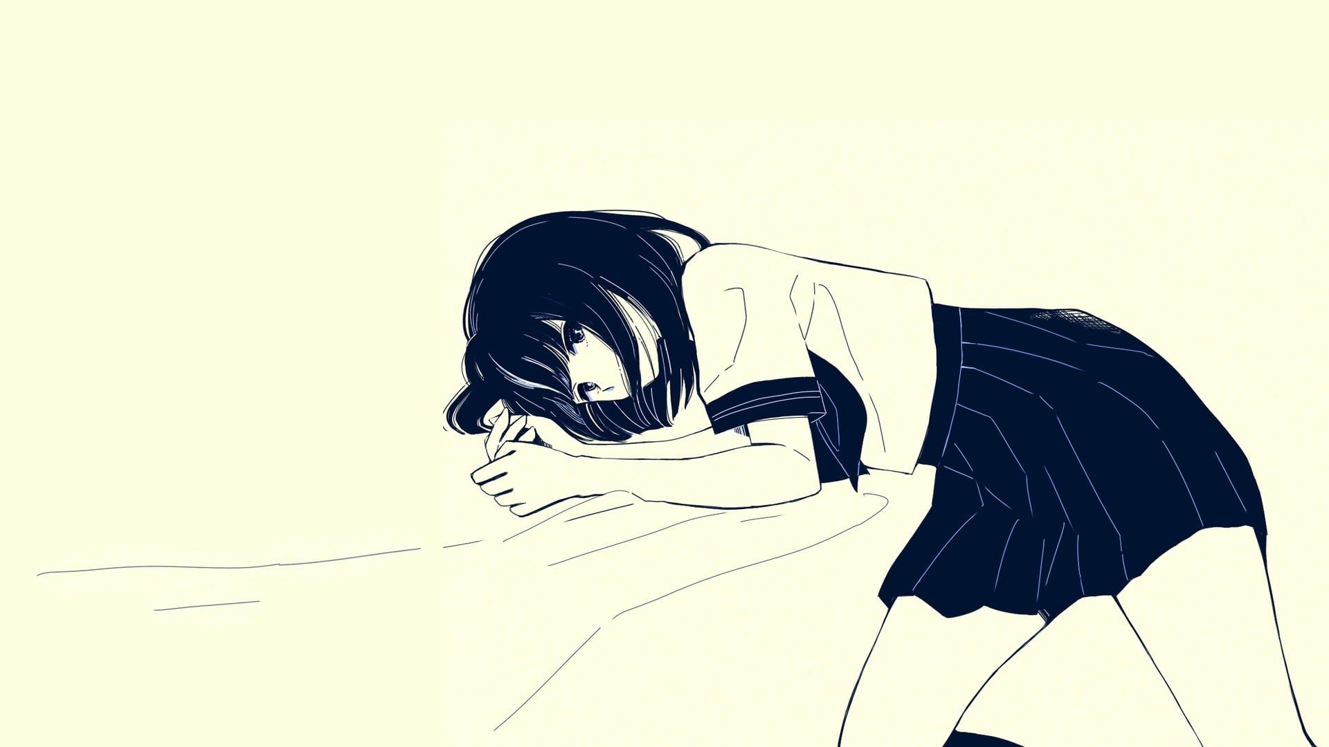 young women, human representation, 1080P, creativity, simple background, sailor uniform, young adult, manga, monochrome, art and craft, three quarter length, HD Wallpaper