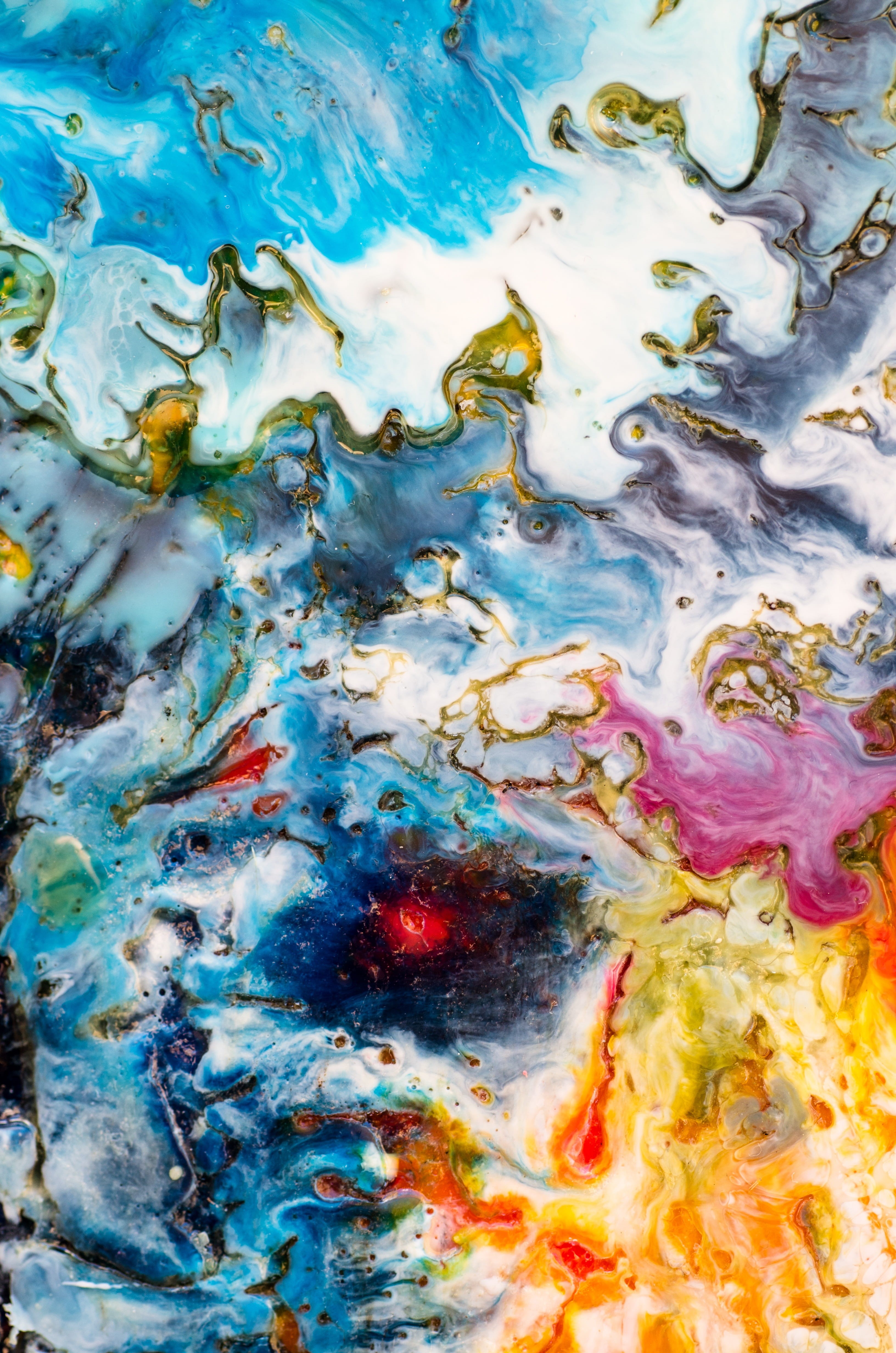 color Image, painting, wax, macro, no people, structure, water, modern, art, backgrounds, multi Colored, colors, abstract, white, 4K, hot wax, photography, Phone HD Wallpaper