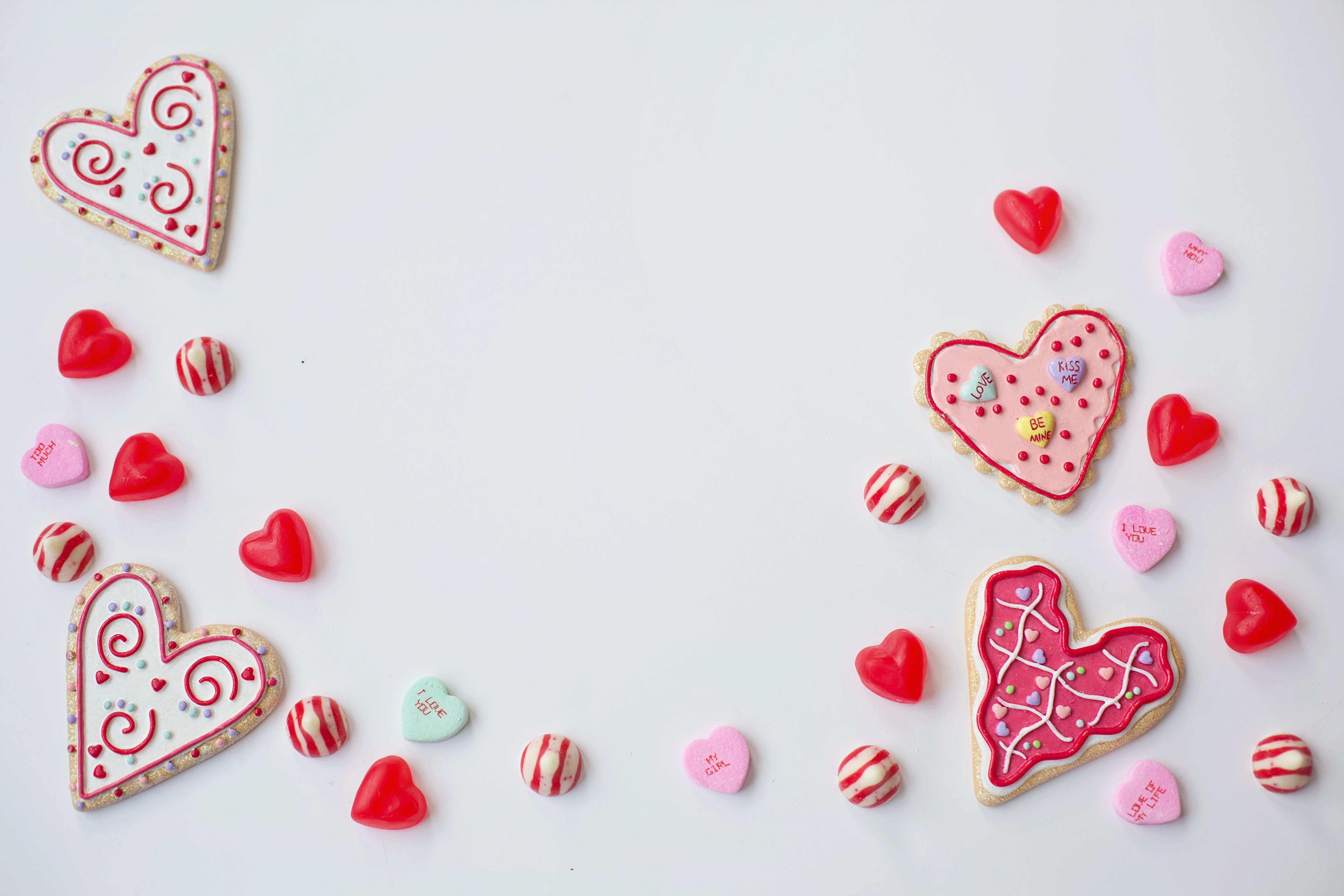 backgrounds, Overhead, red, close-up, love, valentine, white background, s, valentines, heart Shape, day, Valentine’s Day, 5K, still life, indoors, no people, HD Wallpaper