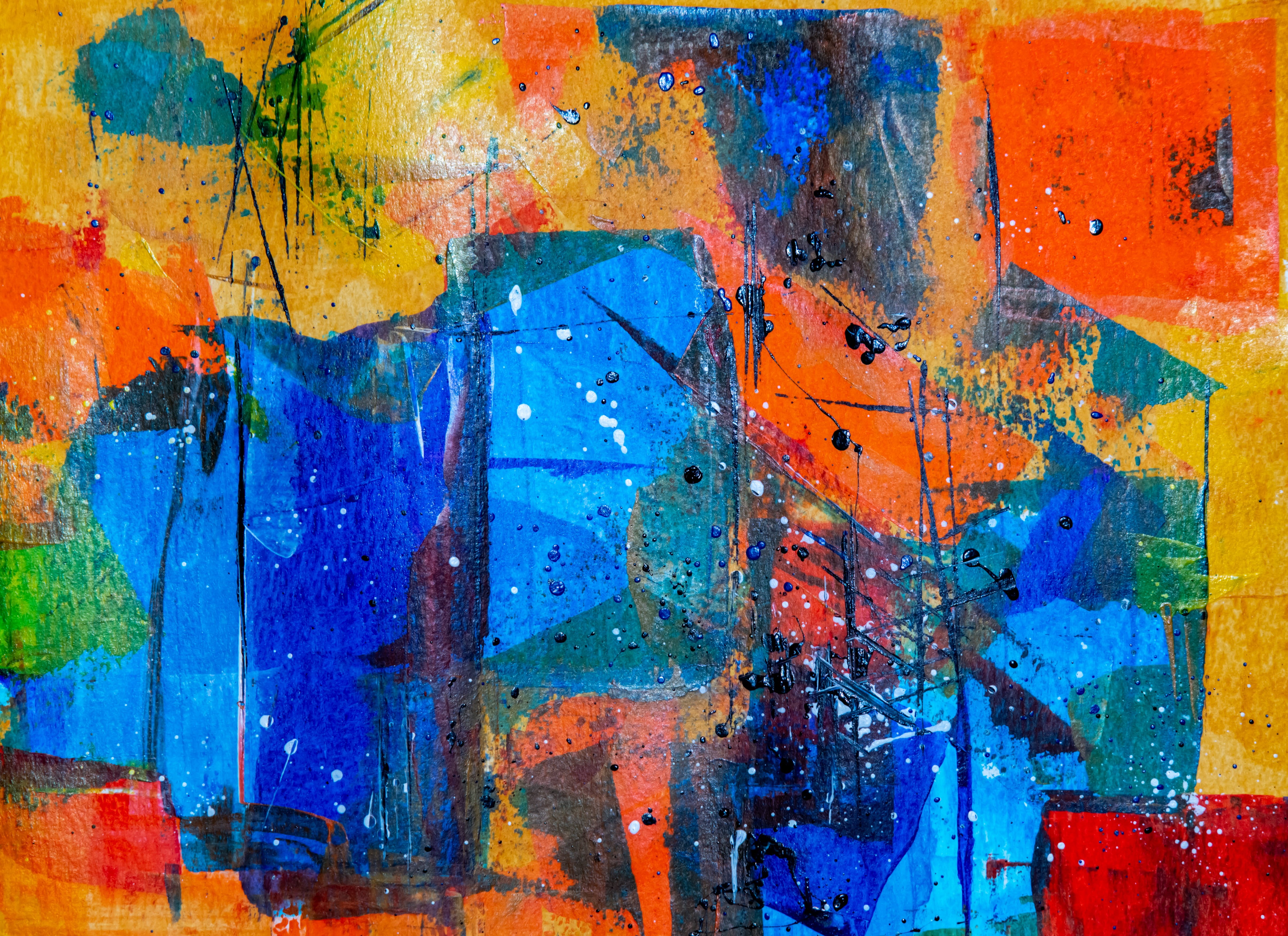 colorful, damaged, texture, art and craft, paint, 4K, vibrant, acrylic paint, metal, blue, textured, creativity, outdoors, orange color, HD Wallpaper