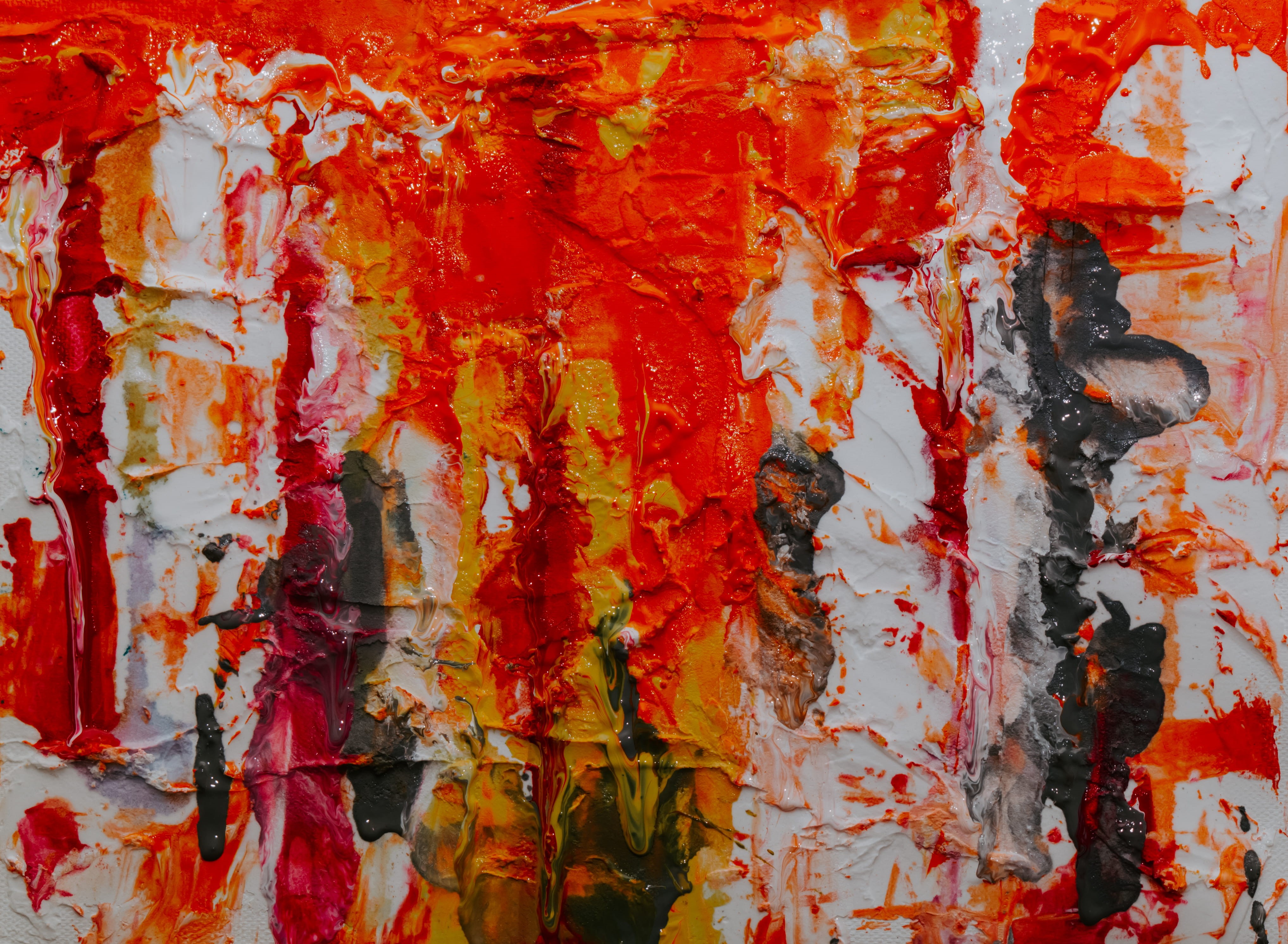 architecture, black, vibrant color, creative, textured, smudge, red, contemporary art, abstract painting, peeling off, yellow, damaged, wall - building feature, HD Wallpaper