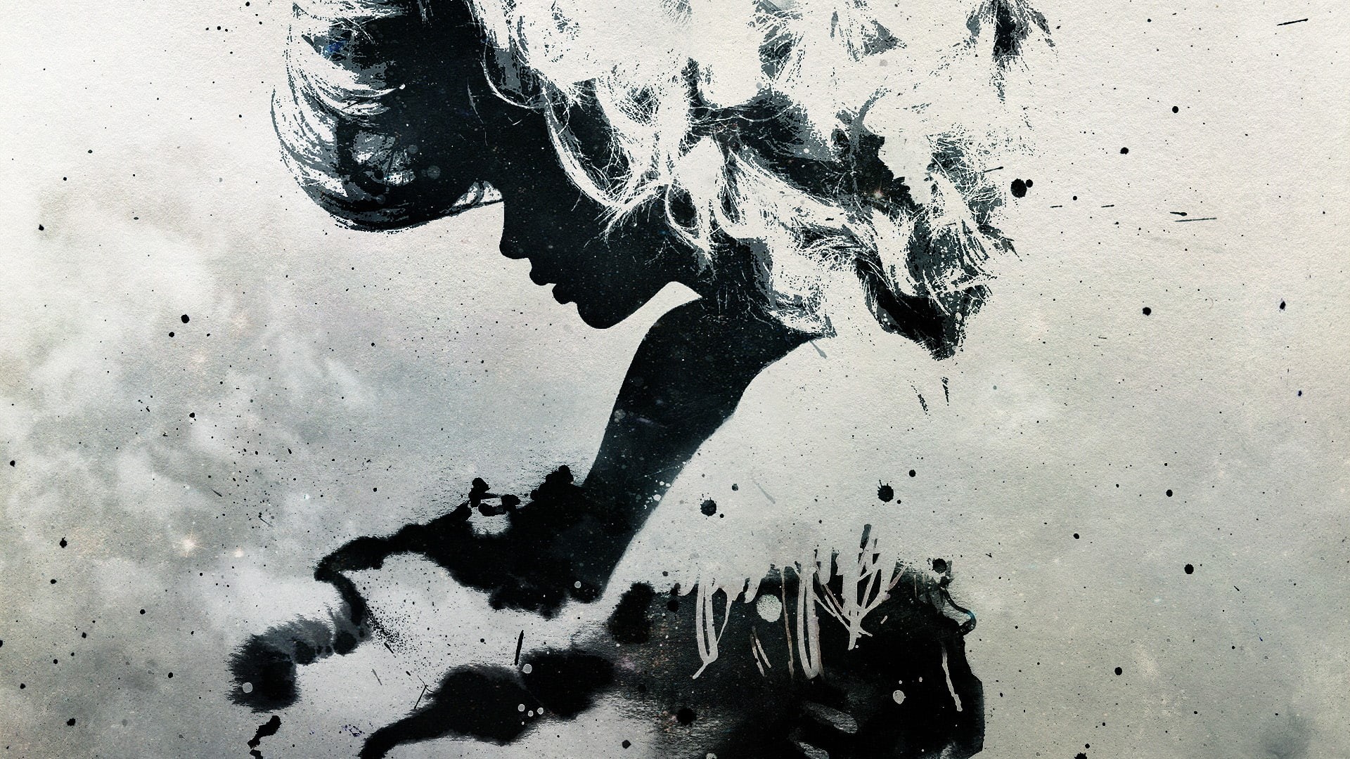 white, gray, abstract, hair, illustration, 1080P, digital/artwork, black, grey, hd, HD Wallpaper