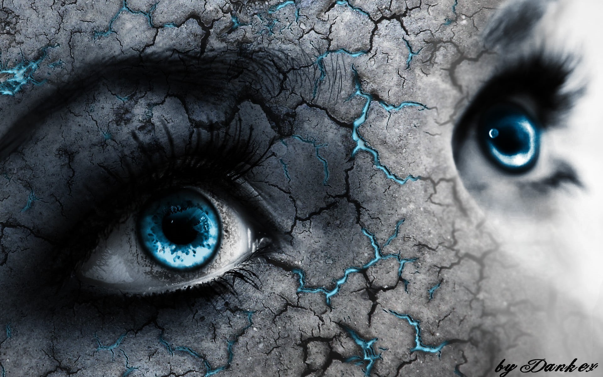 human eye, portrait, digital art, close-up, eyebrow, eyelash, 1080P, women, looking at camera, fantasy art, eyesight, blue, human body part, one person, HD Wallpaper