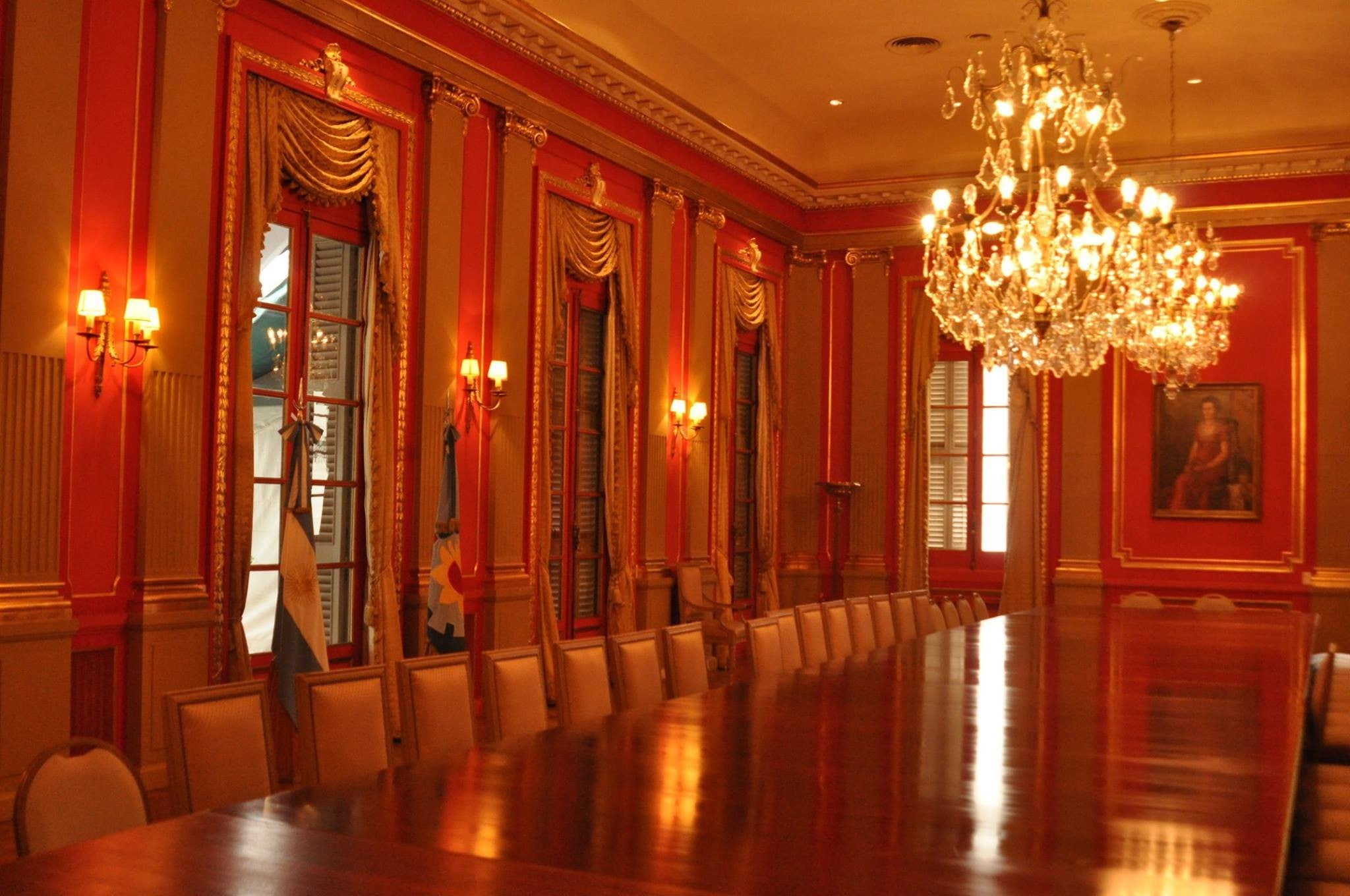 interior, door, upper class, elegance, no people, red, palace, decoration, chandeliers, ornate, wealth, electric lamp, 1080P, lighting equipment, ceiling, HD Wallpaper
