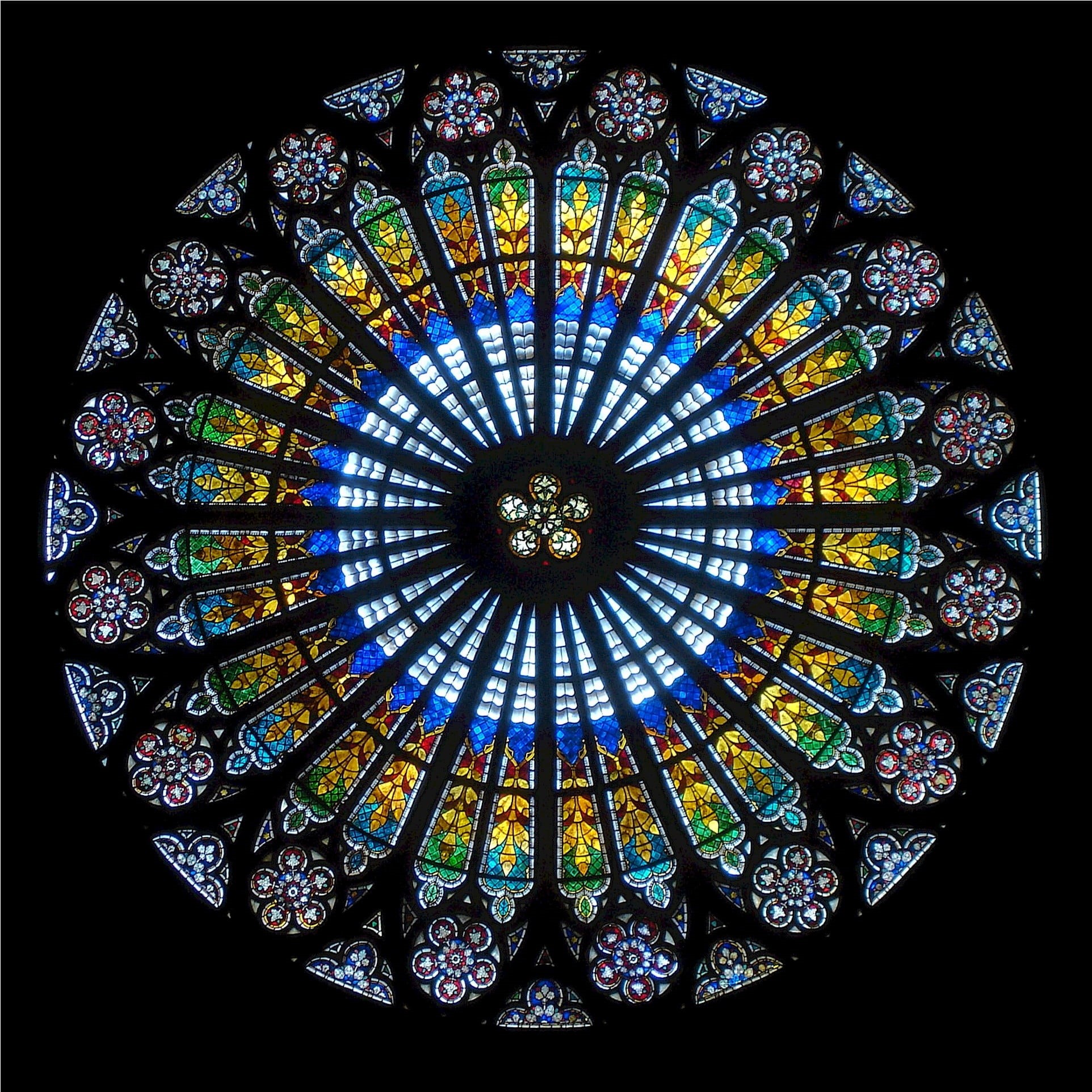 floral, ceiling, mandala, 1080P, circle, pattern, geometric shape, glass - material, glass, france, built structure, strasbourg, religion, strasbourg cathedral, Phone HD Wallpaper
