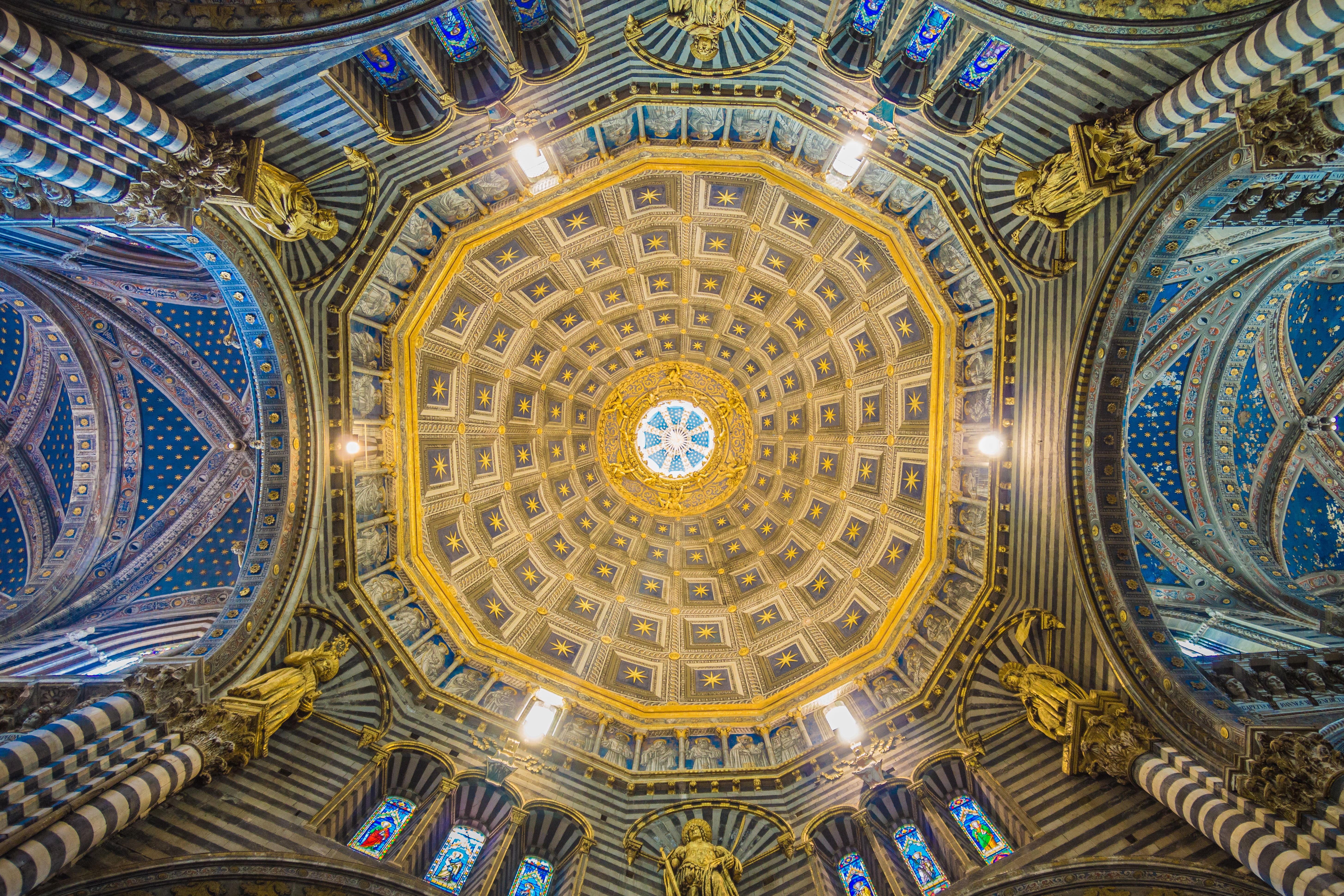 indoors, ornate, historical, ceiling, cupola, no people, detail, statues, fresco, low angle view, art and craft, travel destinations, catholiicsm, building exterior, HD Wallpaper