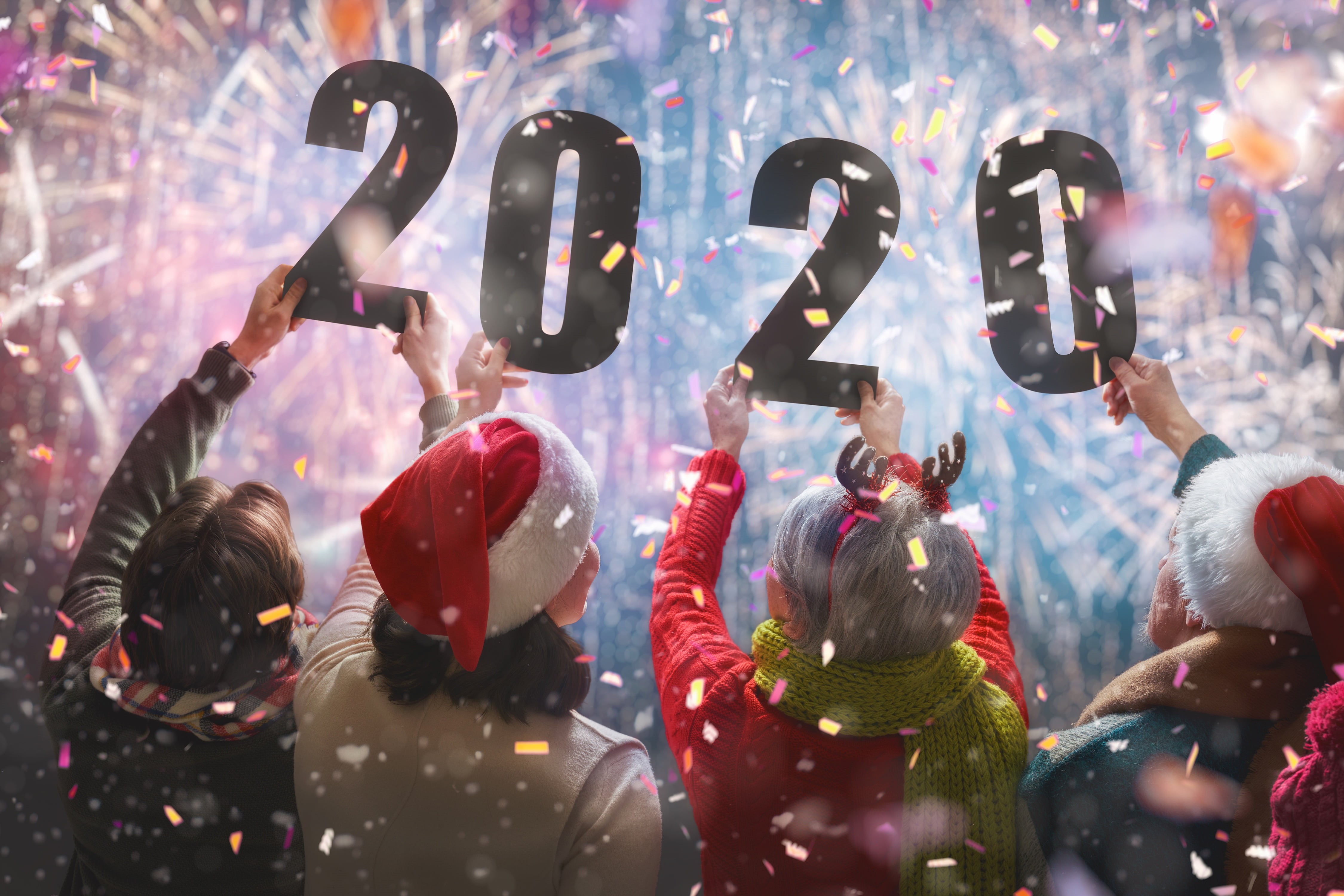 Back, New year, 2020, photo, Confetti, Hands, 4K, People, HD Wallpaper