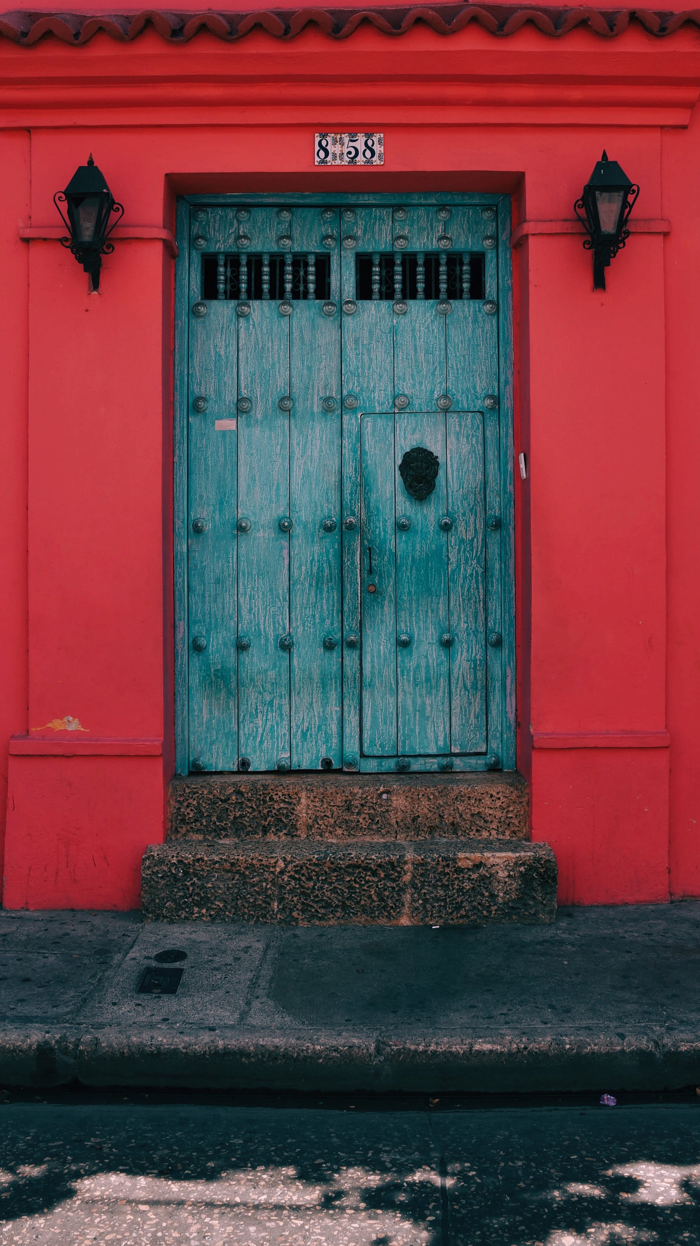 sconces, wall - building feature, cartagena, house, building, step, colour, city, window, wall, text, no people, closed, entrance, building exterior, 4K, Phone HD Wallpaper