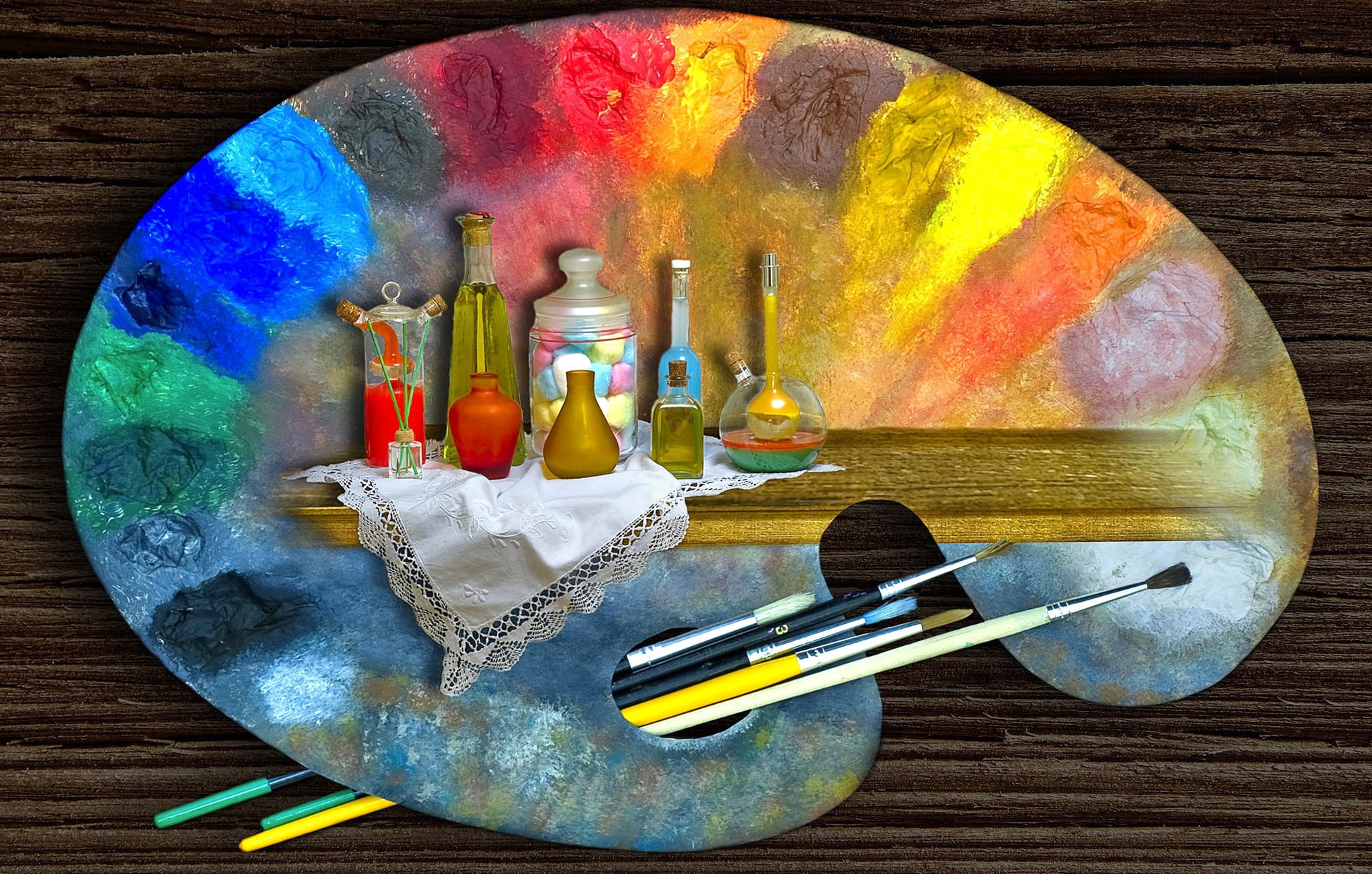 knife, pallet, table knife, watercolor paints, palette, still life, art and craft, drawing, table, paint, art and craft equipment, indoors, choice, 1080P, HD Wallpaper