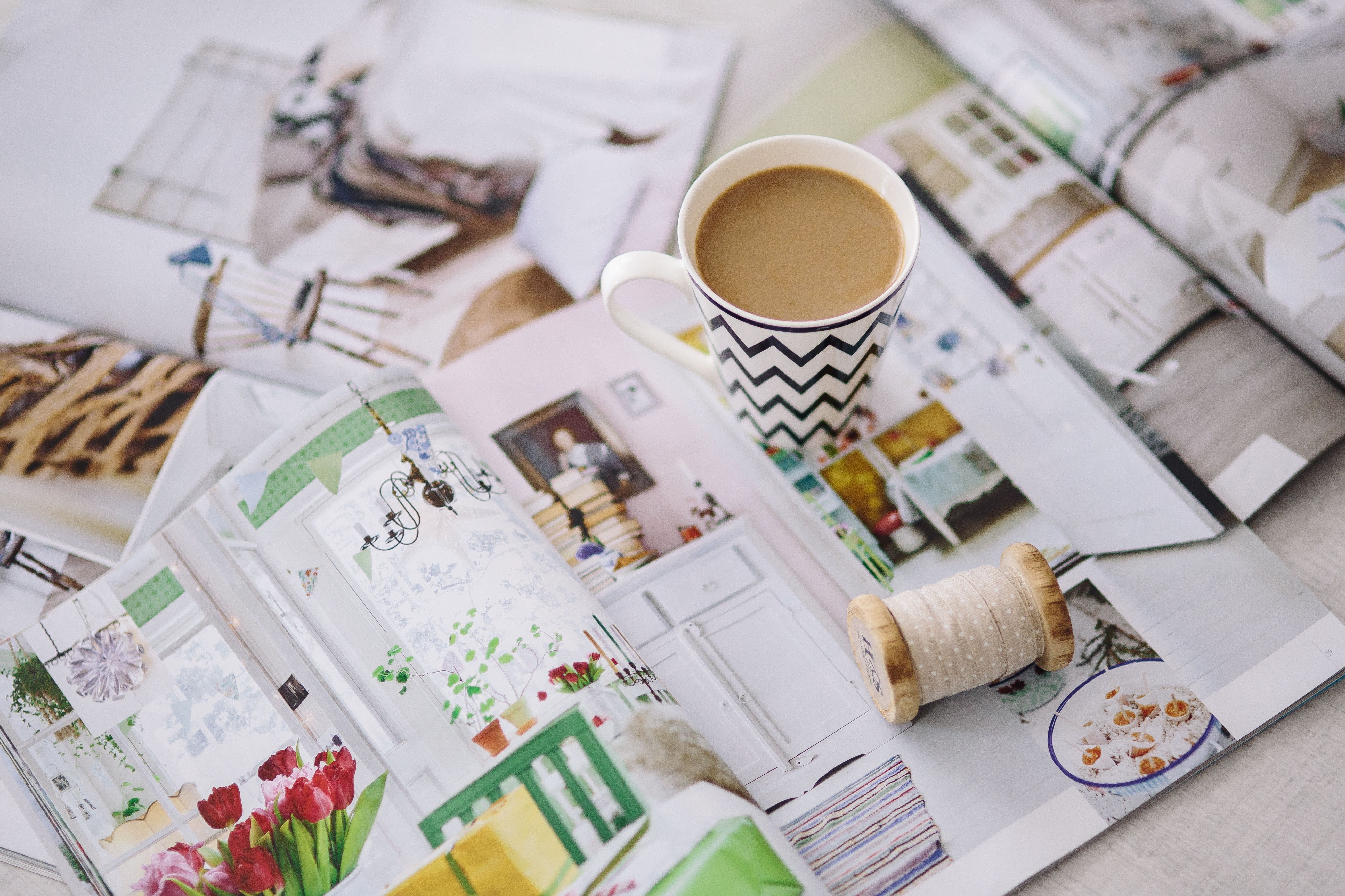 architecture, Coffee, coffee - drink, magazine, color swatch, mug, still life, food and drink, close-up, business, no people, high angle view, table, coffee cup, HD Wallpaper