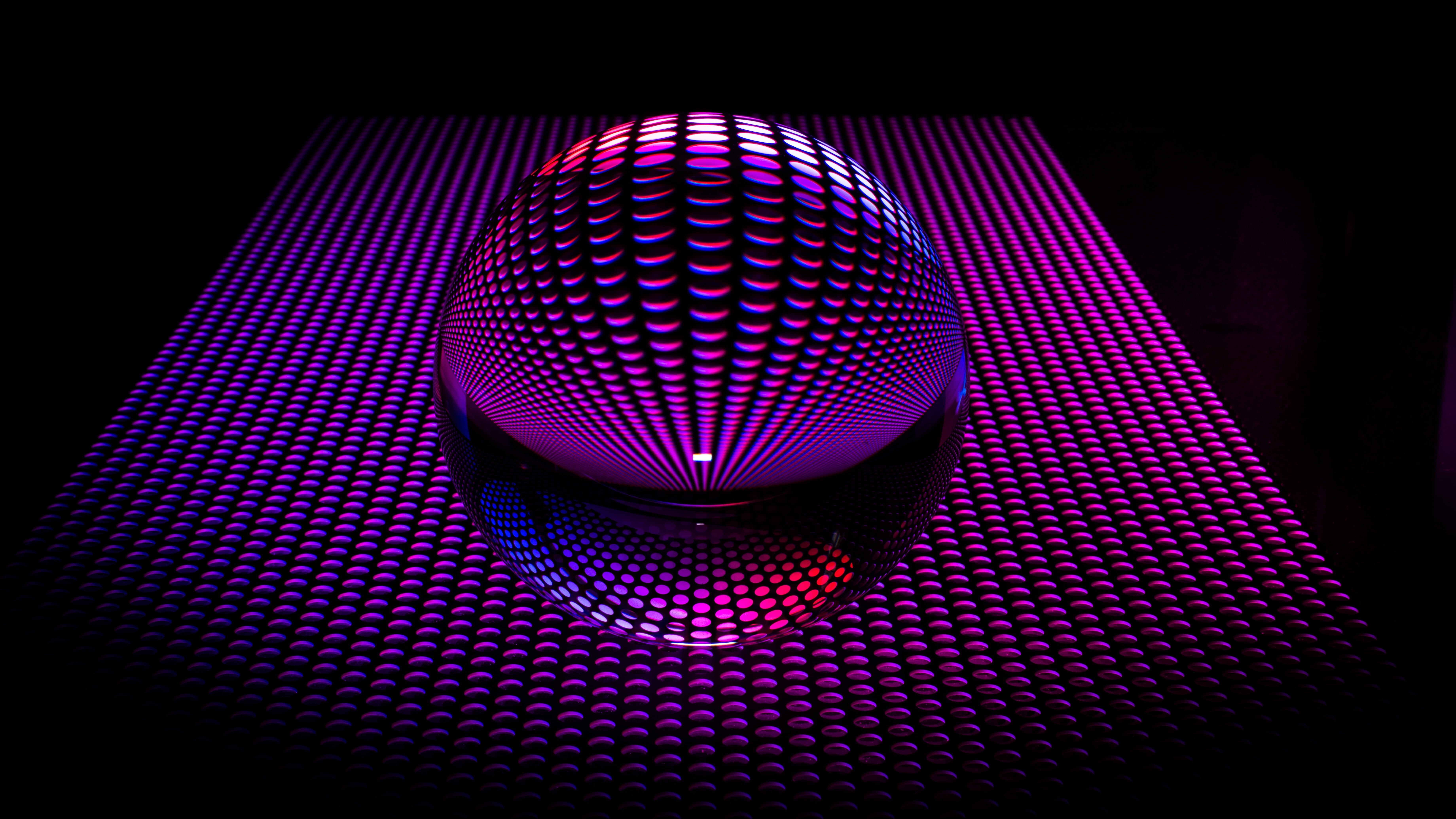 ceiling, design, still life, 5K, no people, studio shot, pink color, equipment, sound, shape, spotted, technology, dark, pattern, metal, black background, HD Wallpaper