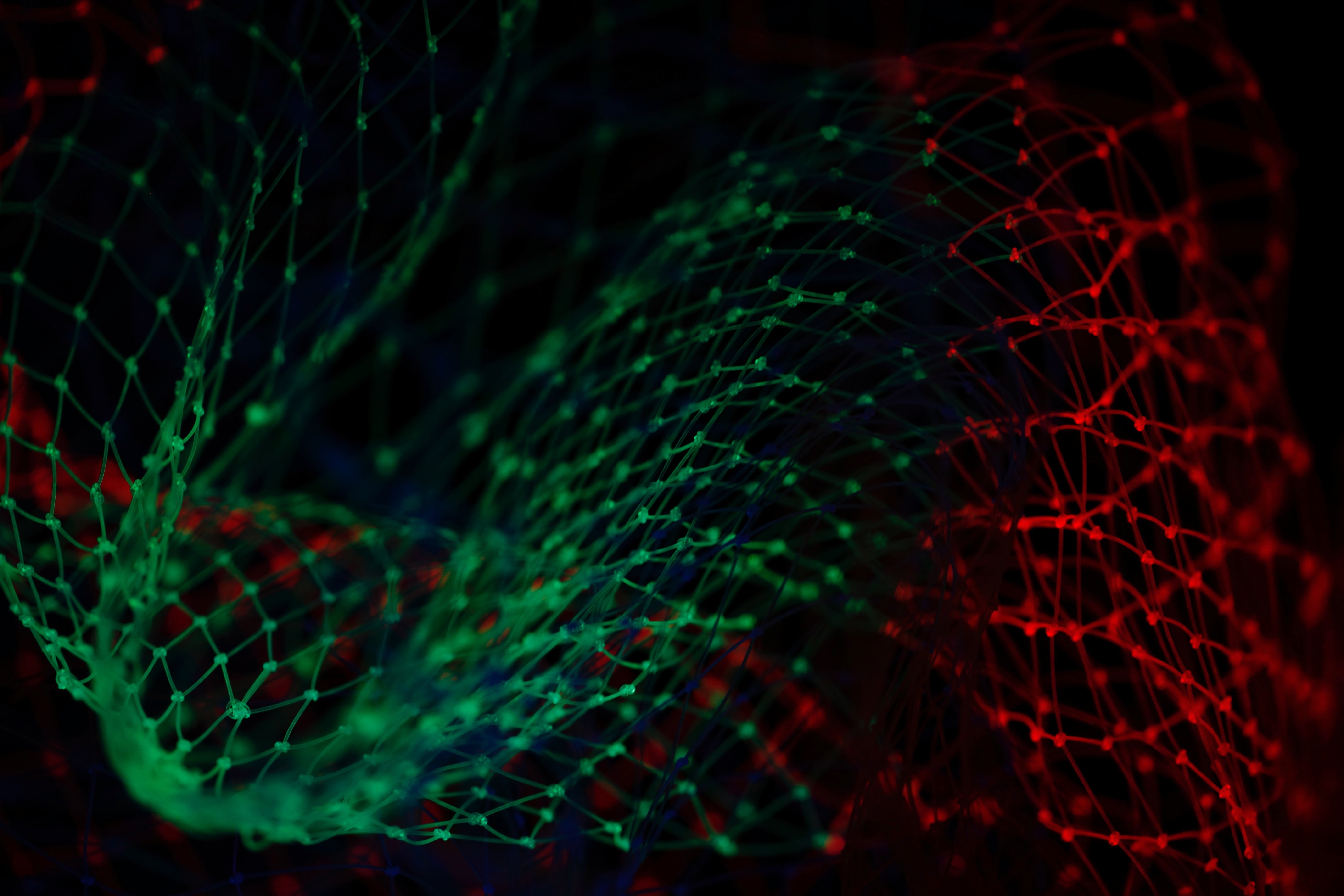 5K, night, selective focus, illuminated, shiny, green, photographic Effects, black background, fractal, vibrant Color, black Color, full frame, motion, HD Wallpaper