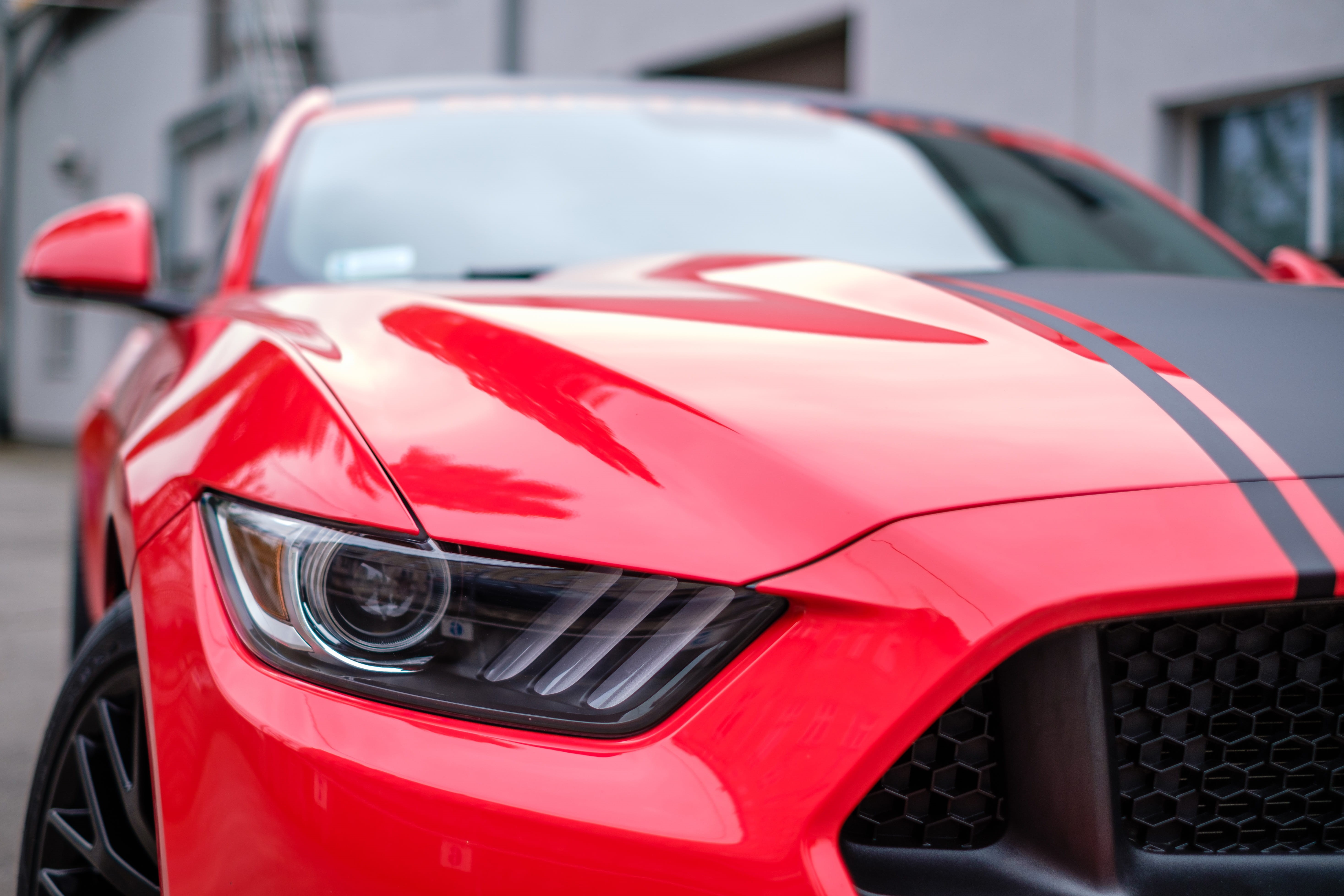 automobile, outdoors, day, sports car, red, front view, technology, turbo, mode of transportation, wealth, black, stationary, Car, ford, speed, presentation, HD Wallpaper