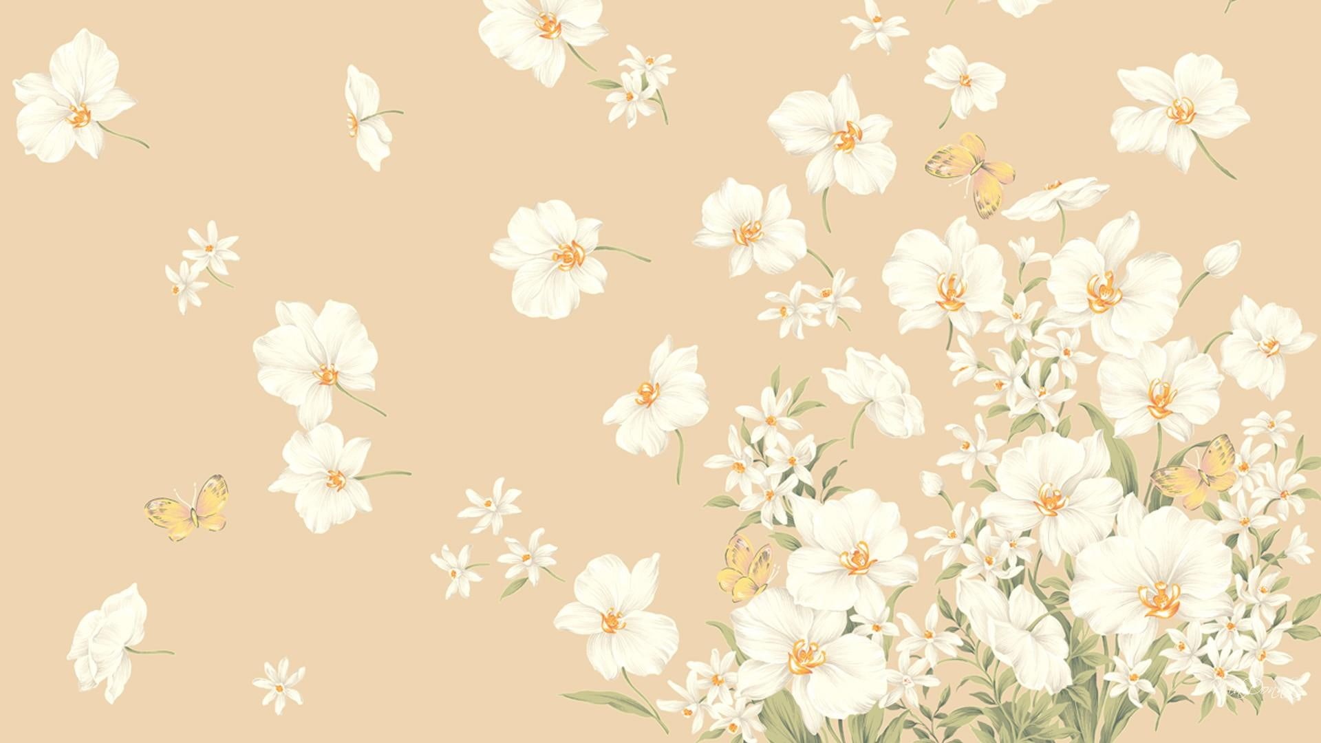 scatter, pale, spring, summer, firefox persona, light, 3d and abstract, flowers, 1080P, butterflies, HD Wallpaper