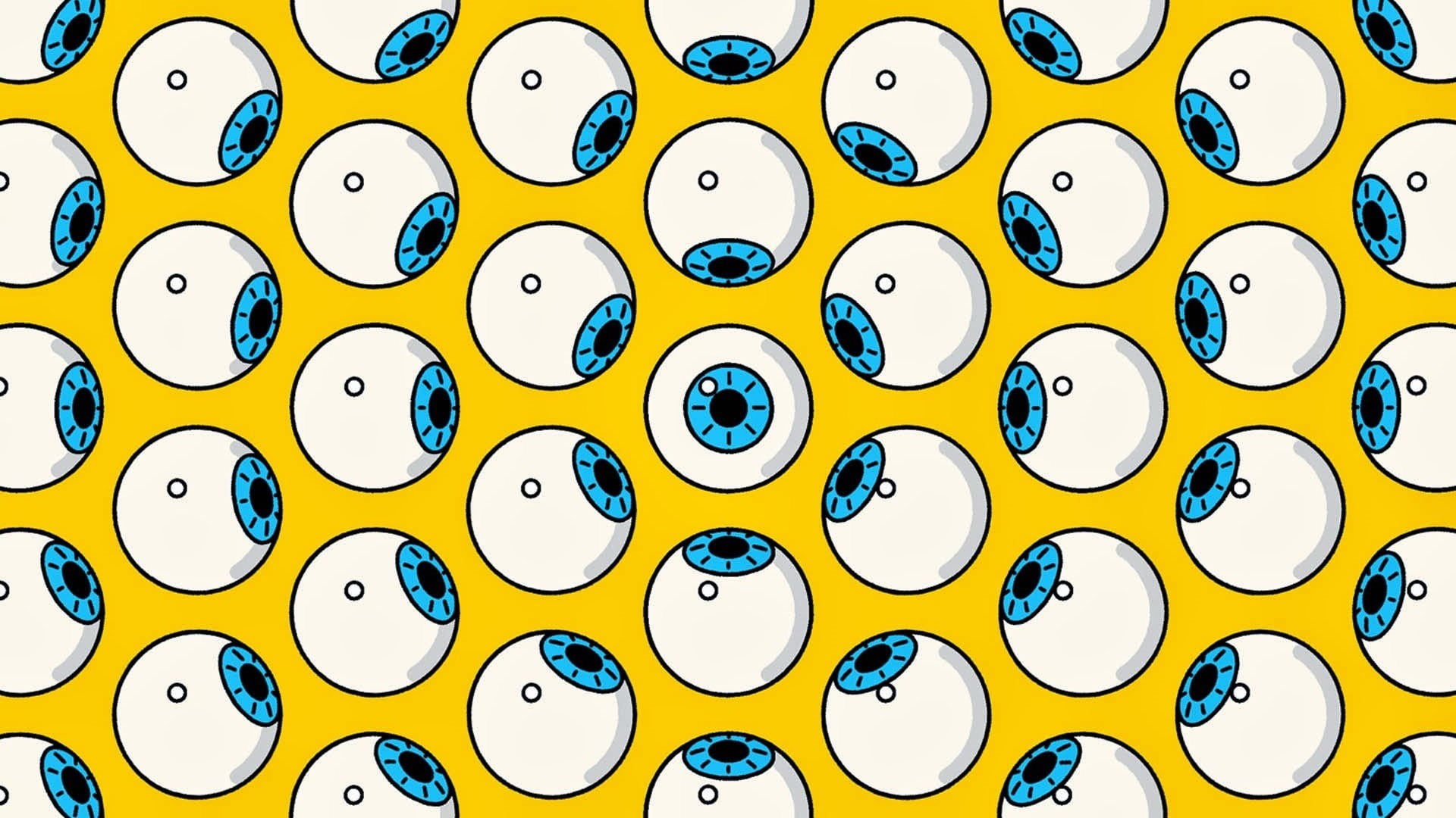 backgrounds, design, eyeball, full frame, geometric shape, multi colored, shape, indoors, repetition, circle, yellow background, abundance, variation, no people, HD Wallpaper